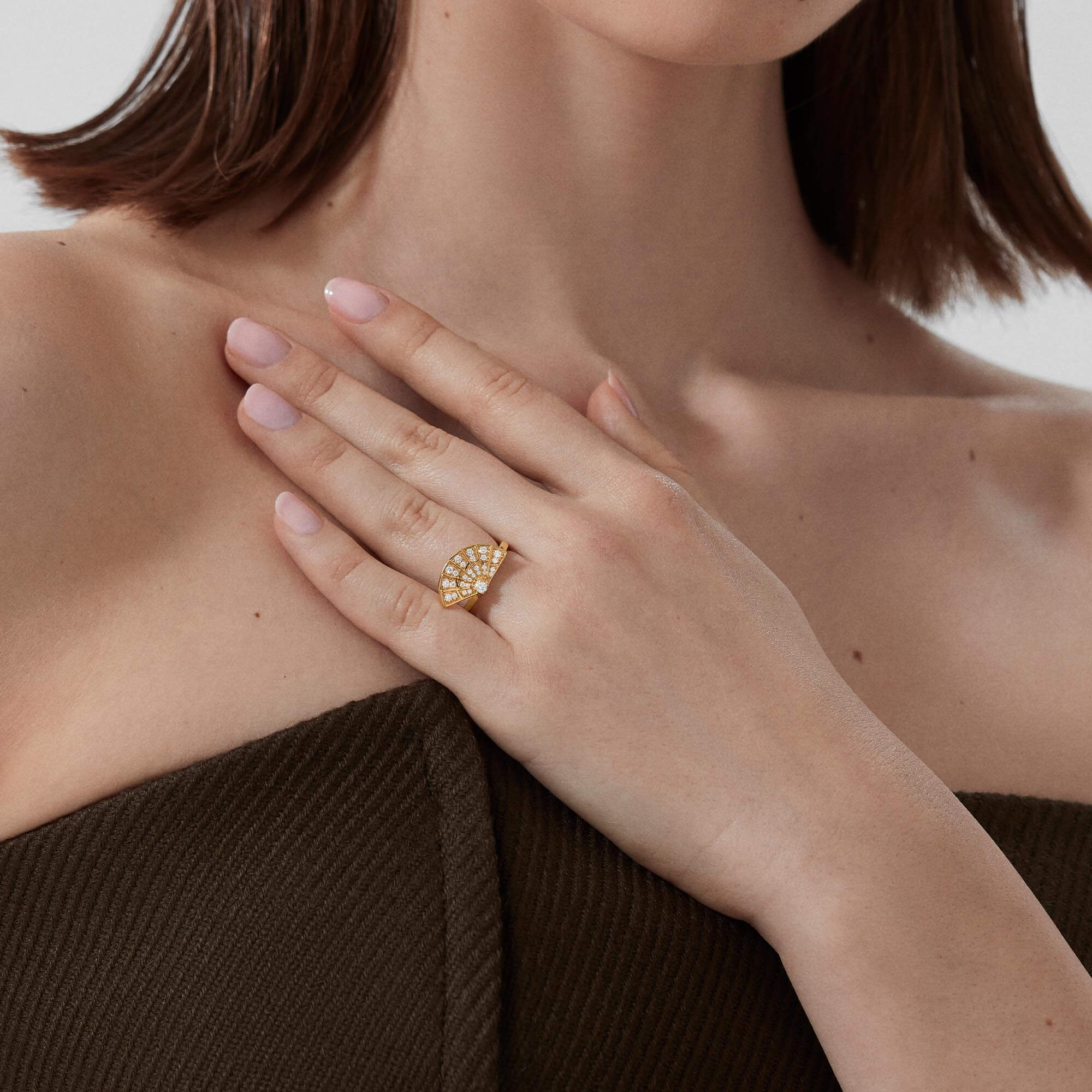 Garrard Fanfare Symphony Mini Icons Diamond Ring In 18ct Yellow Gold