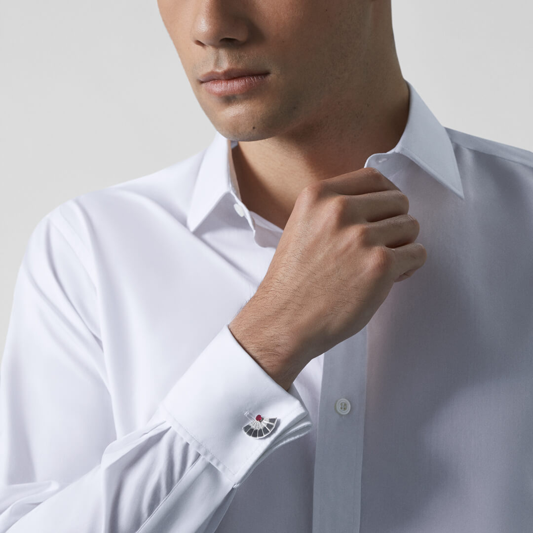 Garrard Fanfare Symphony Ruby And Hematite Cufflinks In 18ct White Gold With Diamonds