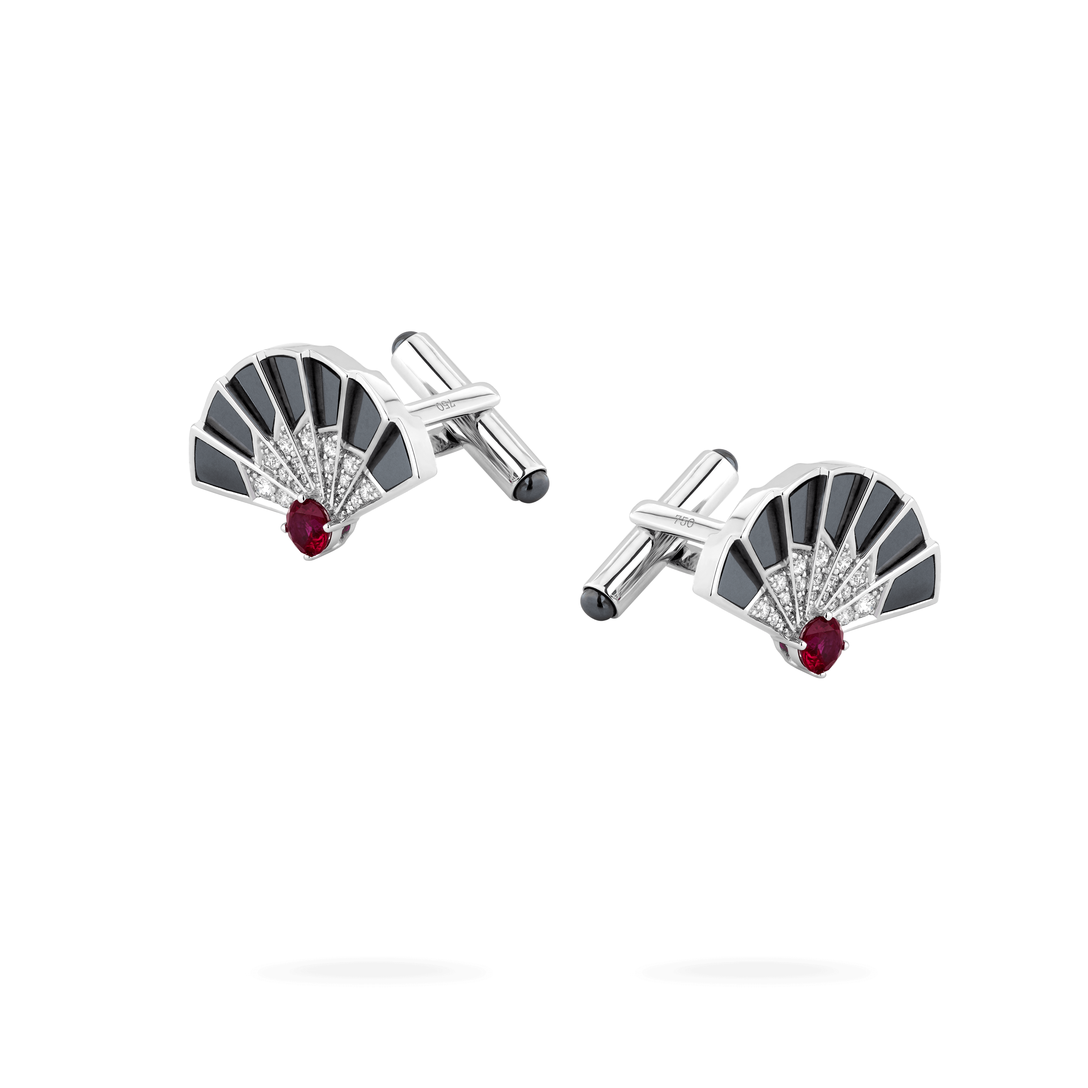 garrard Fanfare Symphony Ruby and Hematite Cufflinks In 18ct White Gold with Diamonds