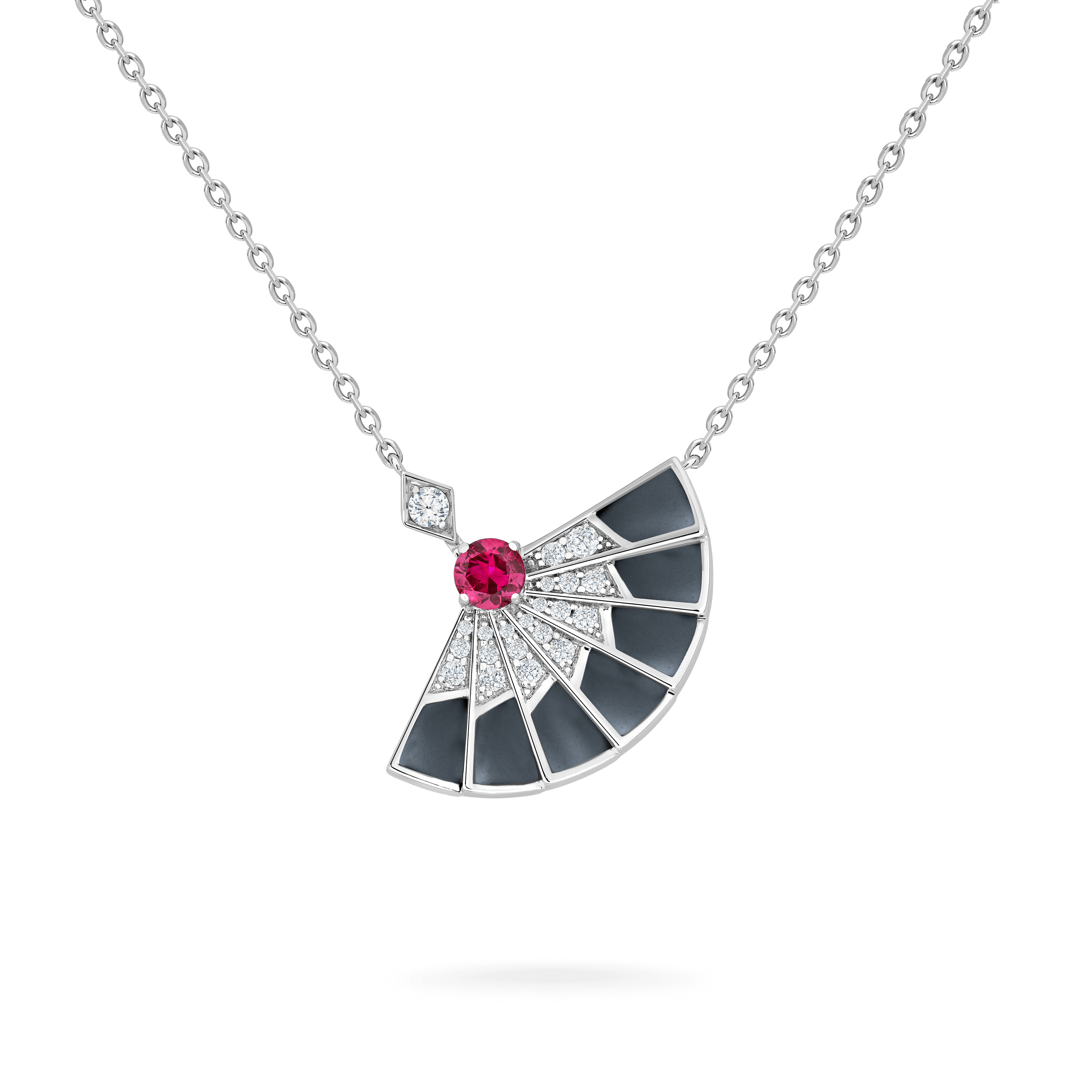 garrard Fanfare Symphony Ruby and Hematite Pendant In 18ct White Gold with Diamonds