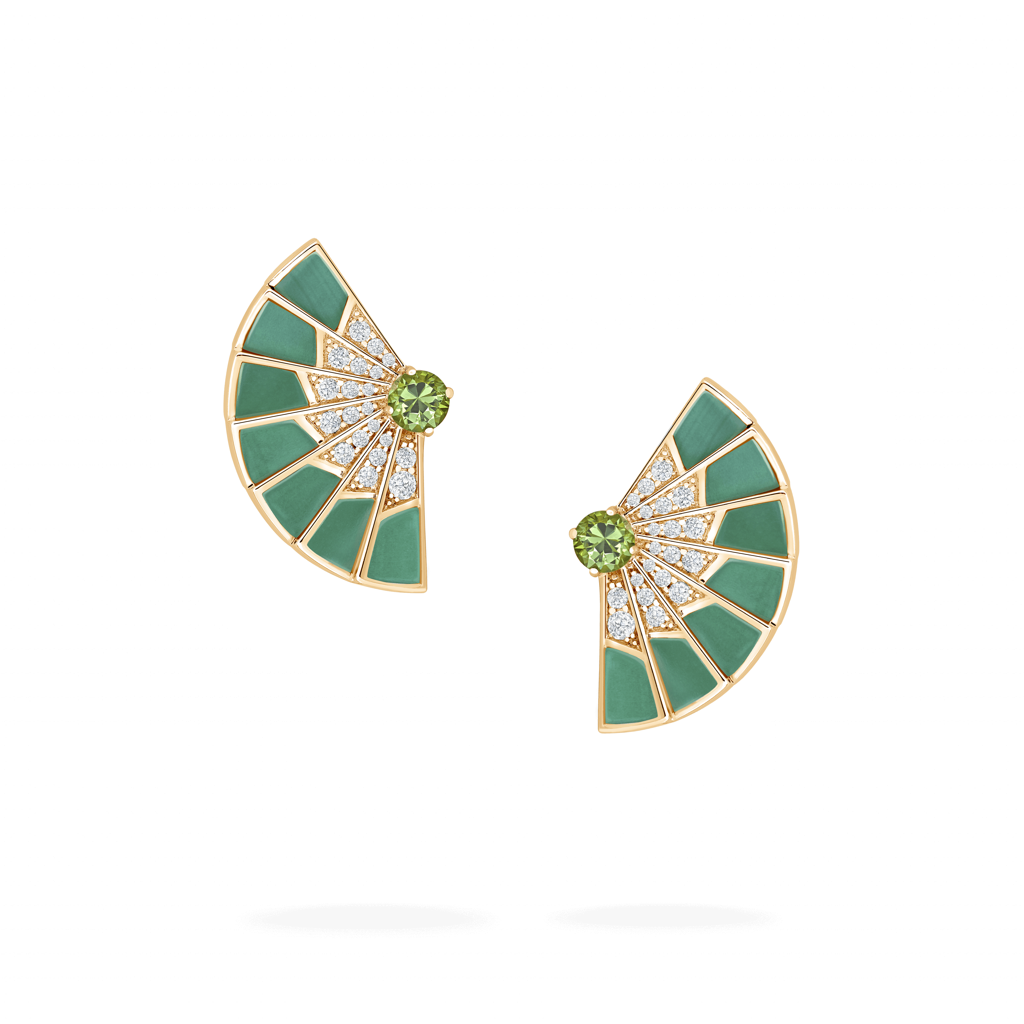 garrard Fanfare Symphony Tsavorite and Apple Malachite Earrings In 18ct Yellow Gold with Diamonds
