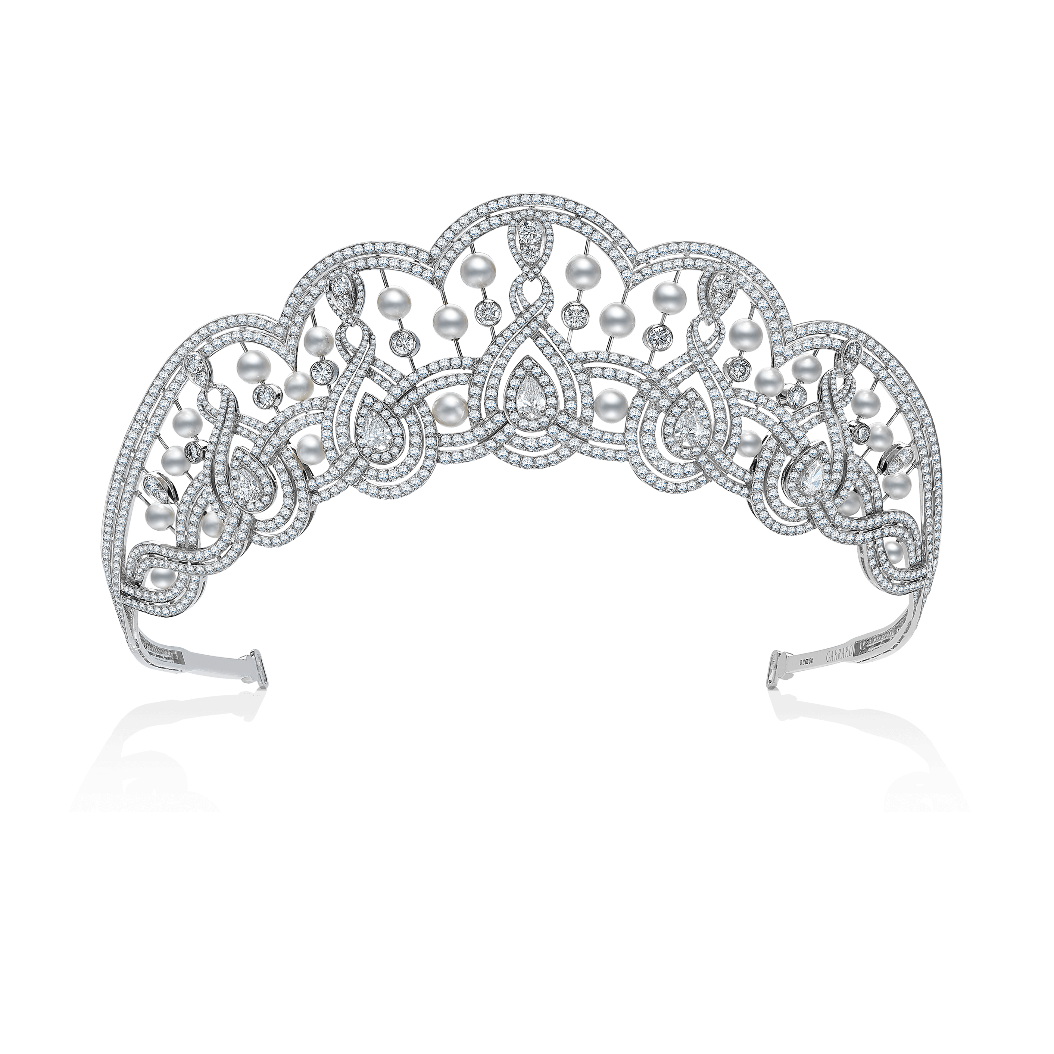 garrard Garland High Jewellery Diamond and Pearl Tiara In 18ct White Gold
