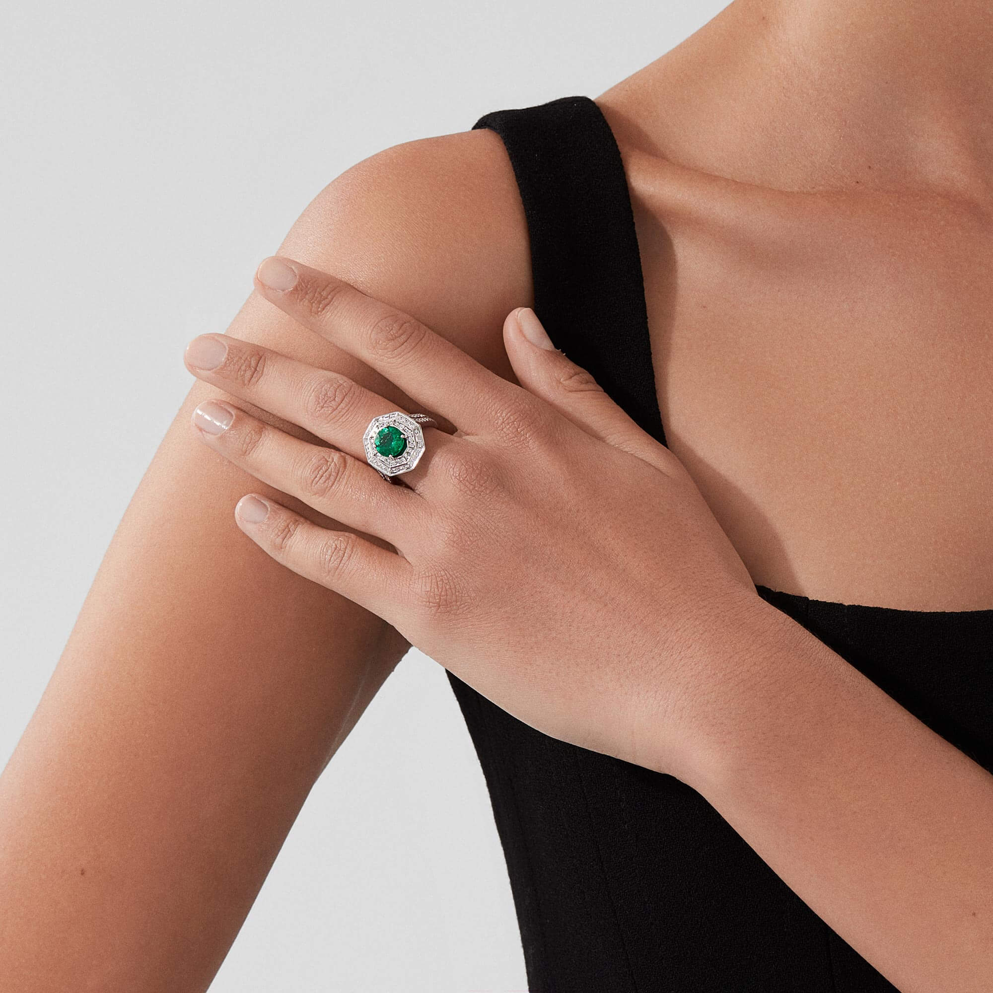 Garrard Jewelled Vault 1.95ct Round Colombian Emerald And Diamond High Jewellery Ring In 18ct White Gold