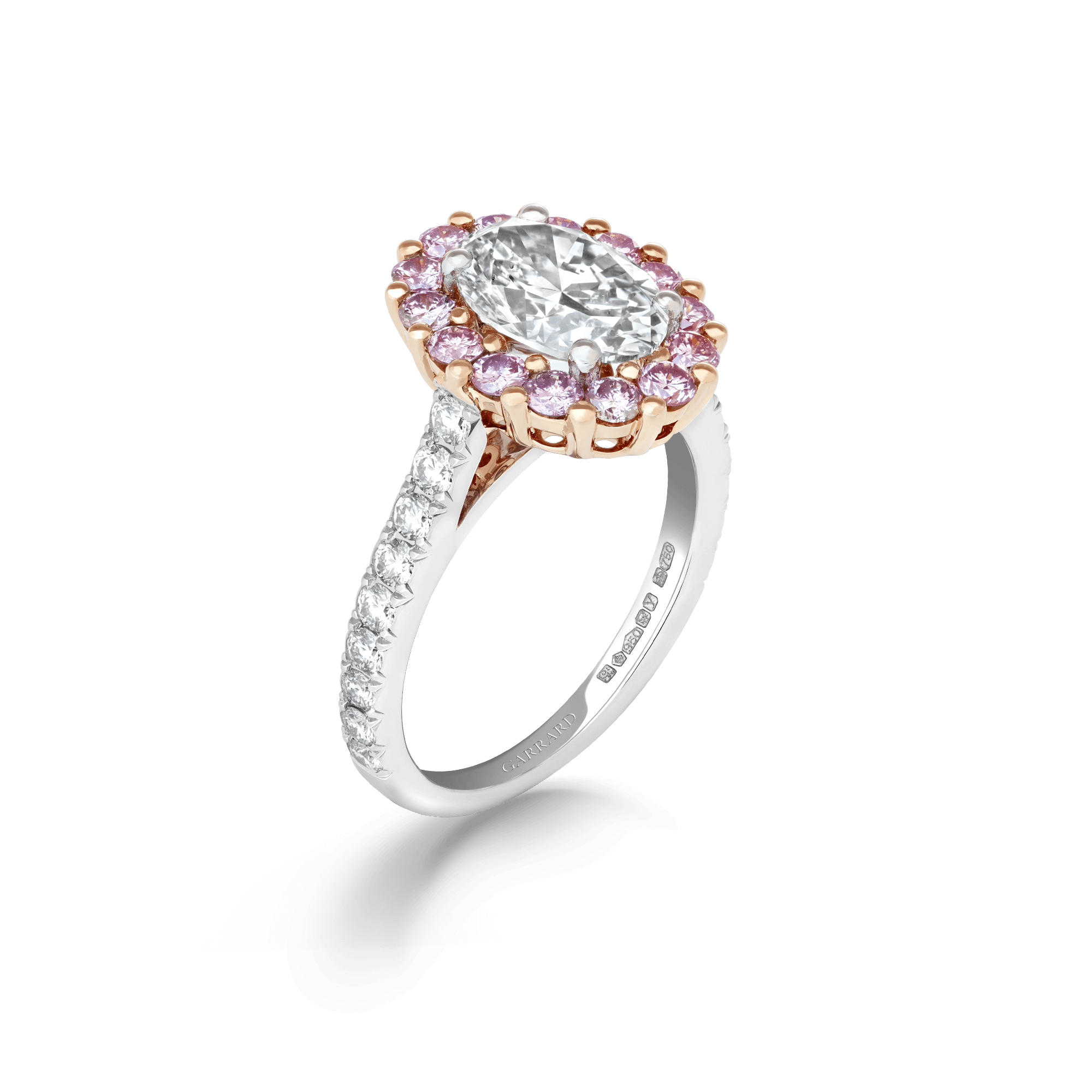 garrard Jewelled Vault 2.01ct Oval White and Pink Diamond 1735 Ring In Platinum and 18ct Rose Gold
