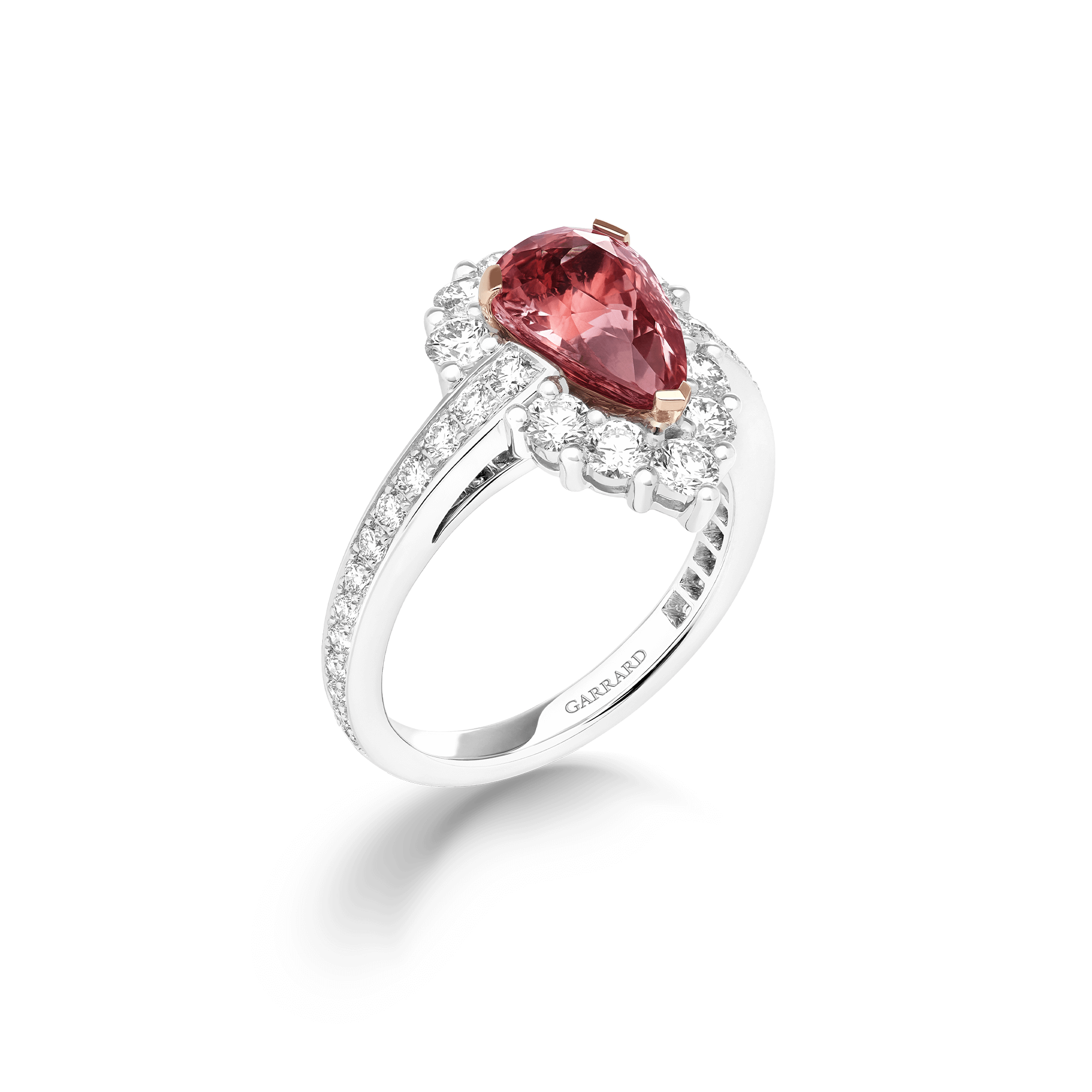 garrard Jewelled Vault 3.01ct Pear Shape Padparadscha Sapphire and Diamond High Jewellery Ring In 18ct White Gold