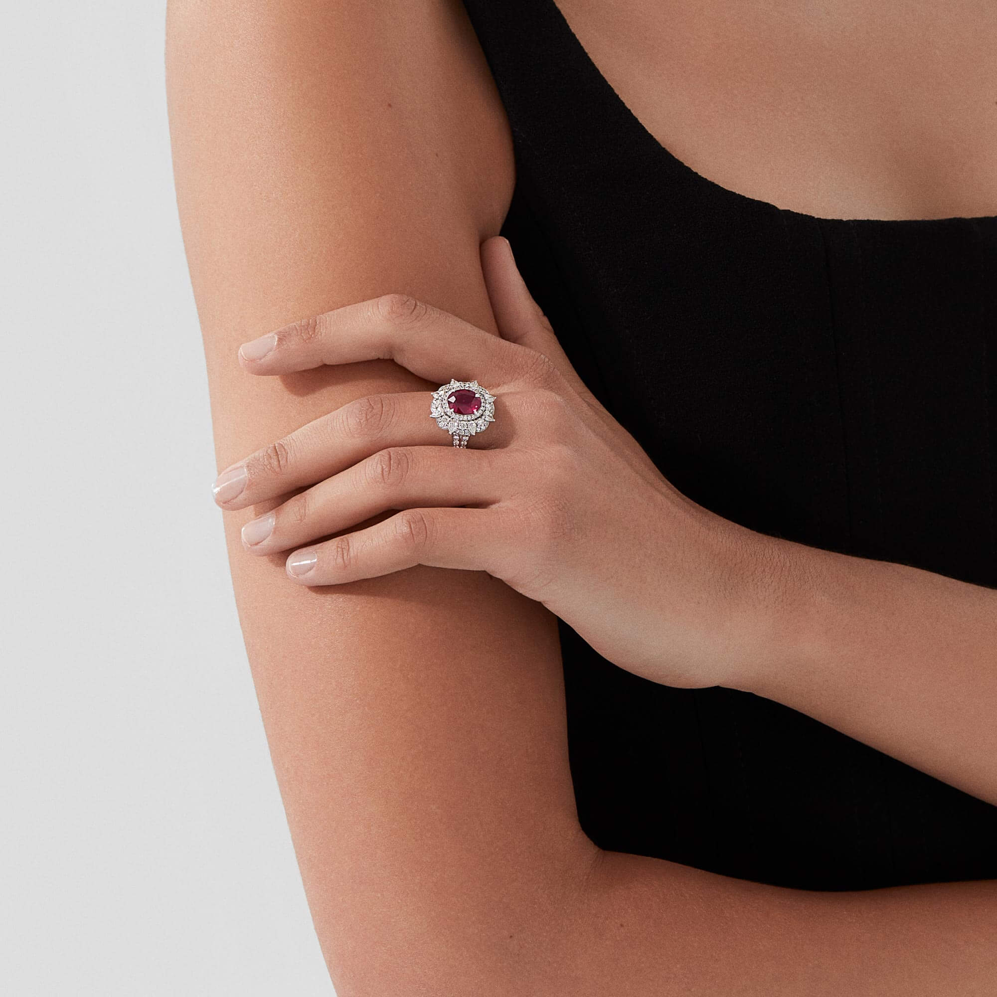 Garrard Jewelled Vault 3.02ct Oval Pigeon’s Blood Ruby And Diamond High Jewellery Ring In 18ct White Gold