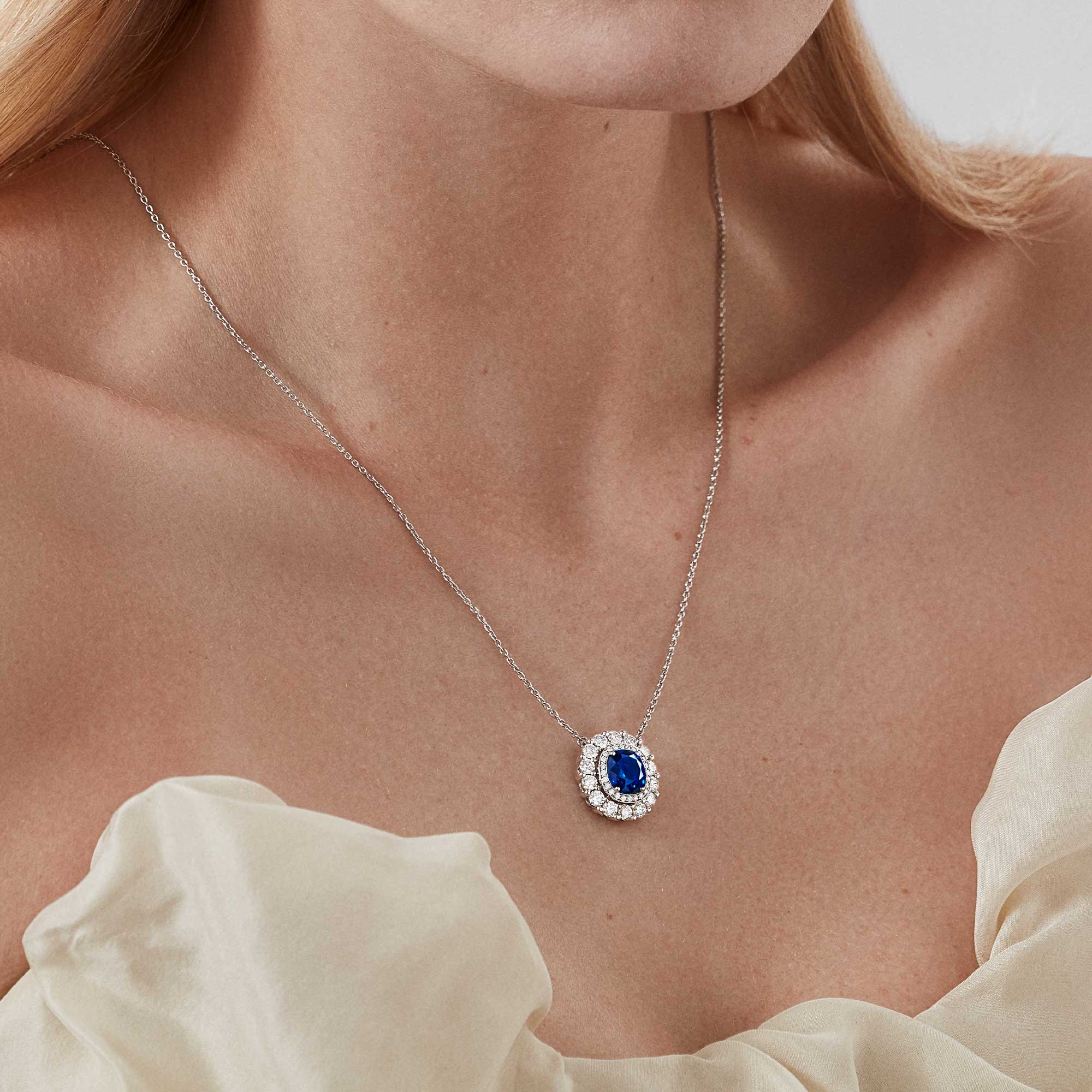 Garrard Jewelled Vault 3.88ct Cushion Cut Sapphire And Diamond 1735 Double Cluster Pendant In Platinum