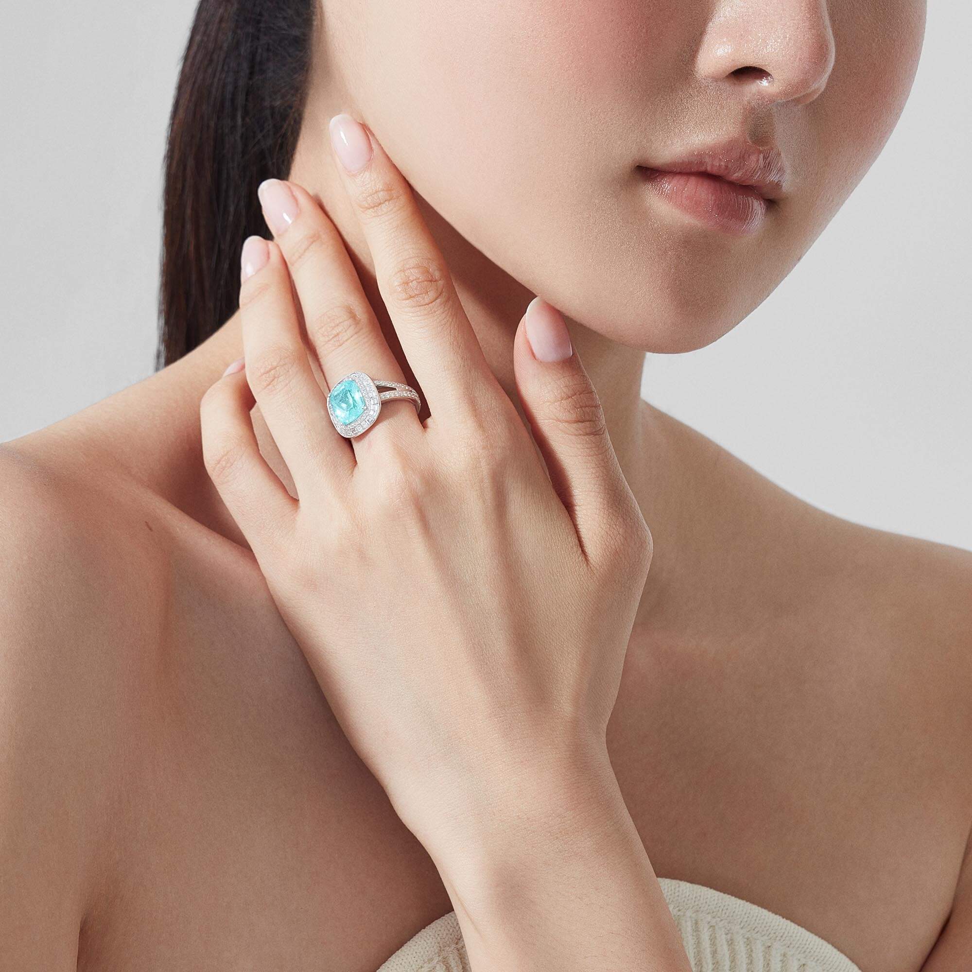 Garrard Jewelled Vault 4.02ct Cushion Cut Paraiba Tourmaline And Diamond High Jewellery Ring In 18ct White Gold