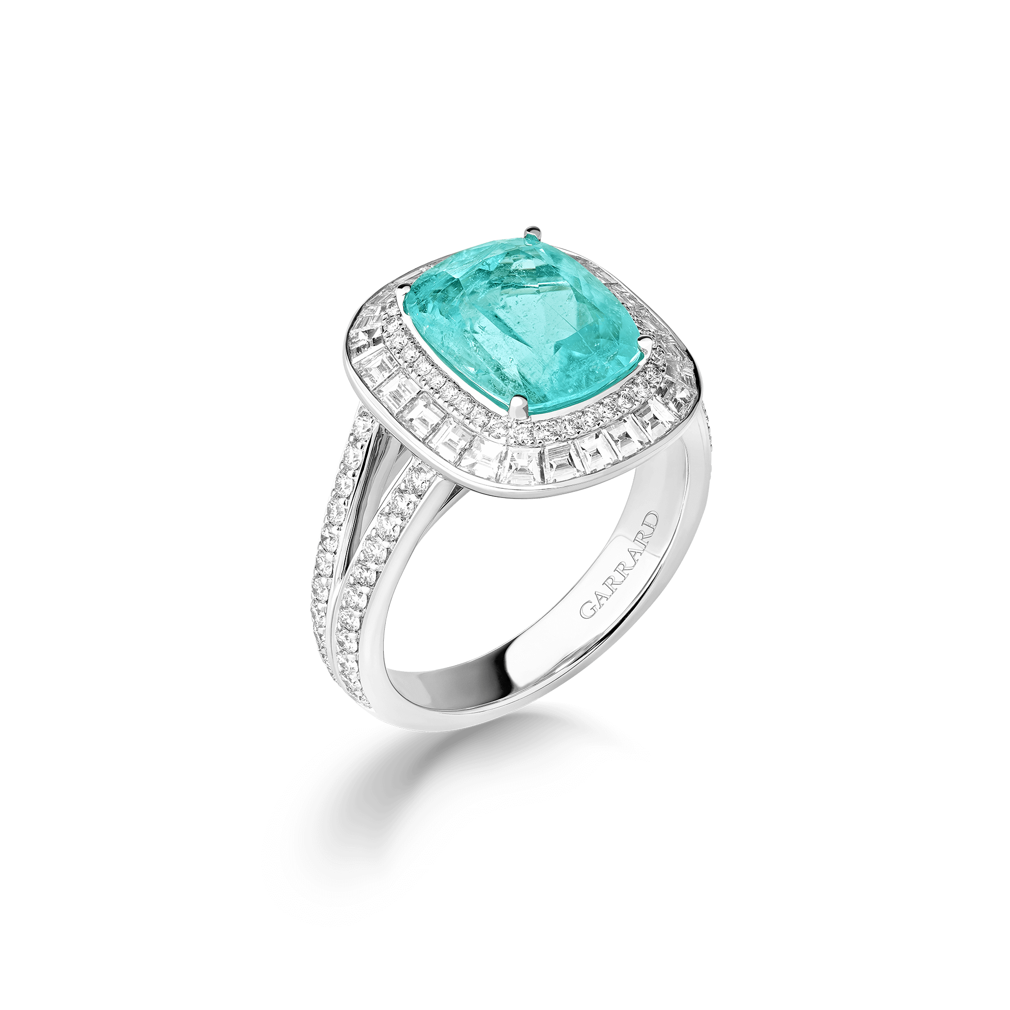 garrard Jewelled Vault 4.02ct Cushion Cut Paraiba Tourmaline and Diamond High Jewellery Ring In 18ct White Gold