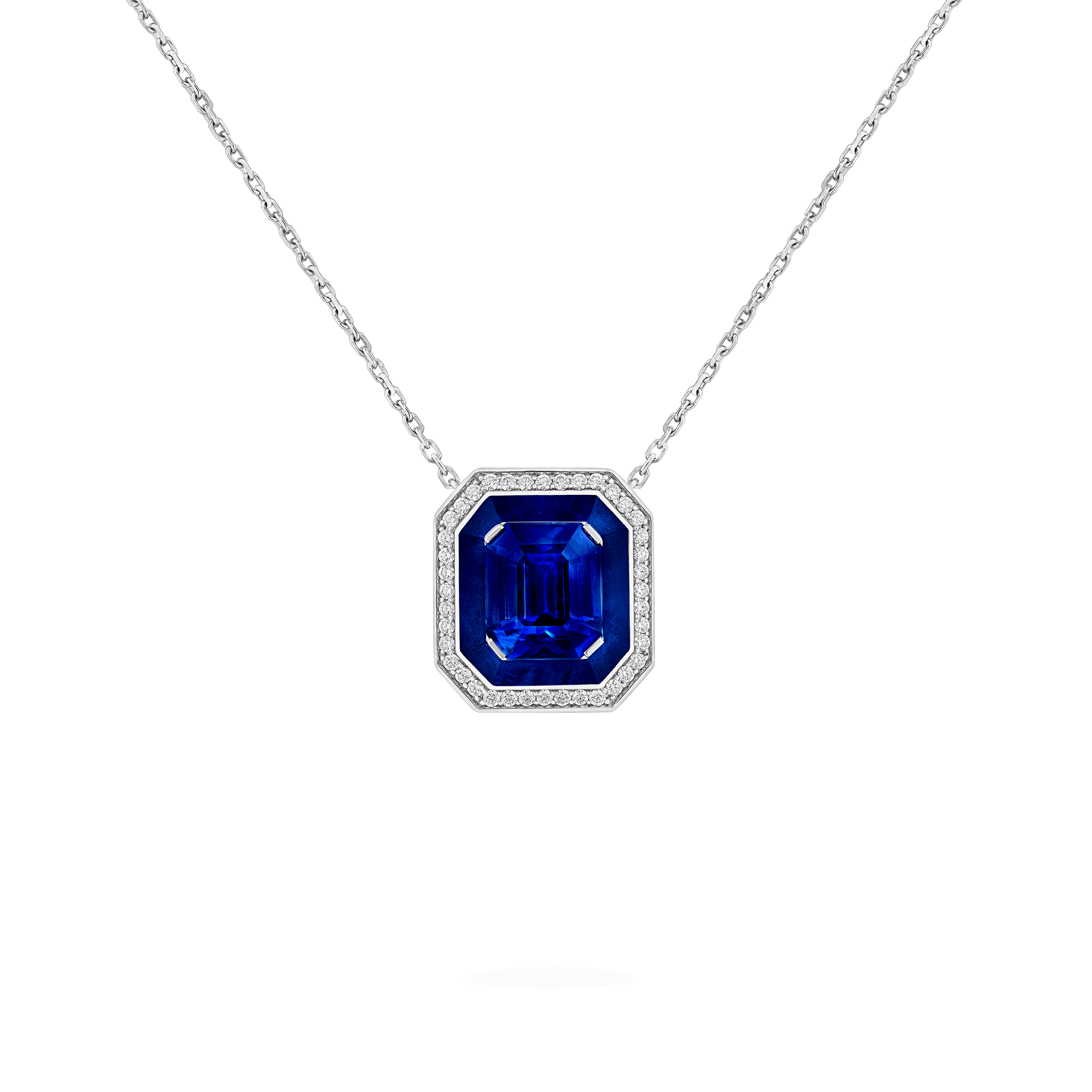 garrard Jewelled Vault 4.18ct Sapphire Diamond and Lapis Lazuli Pendant In 18ct White Gold