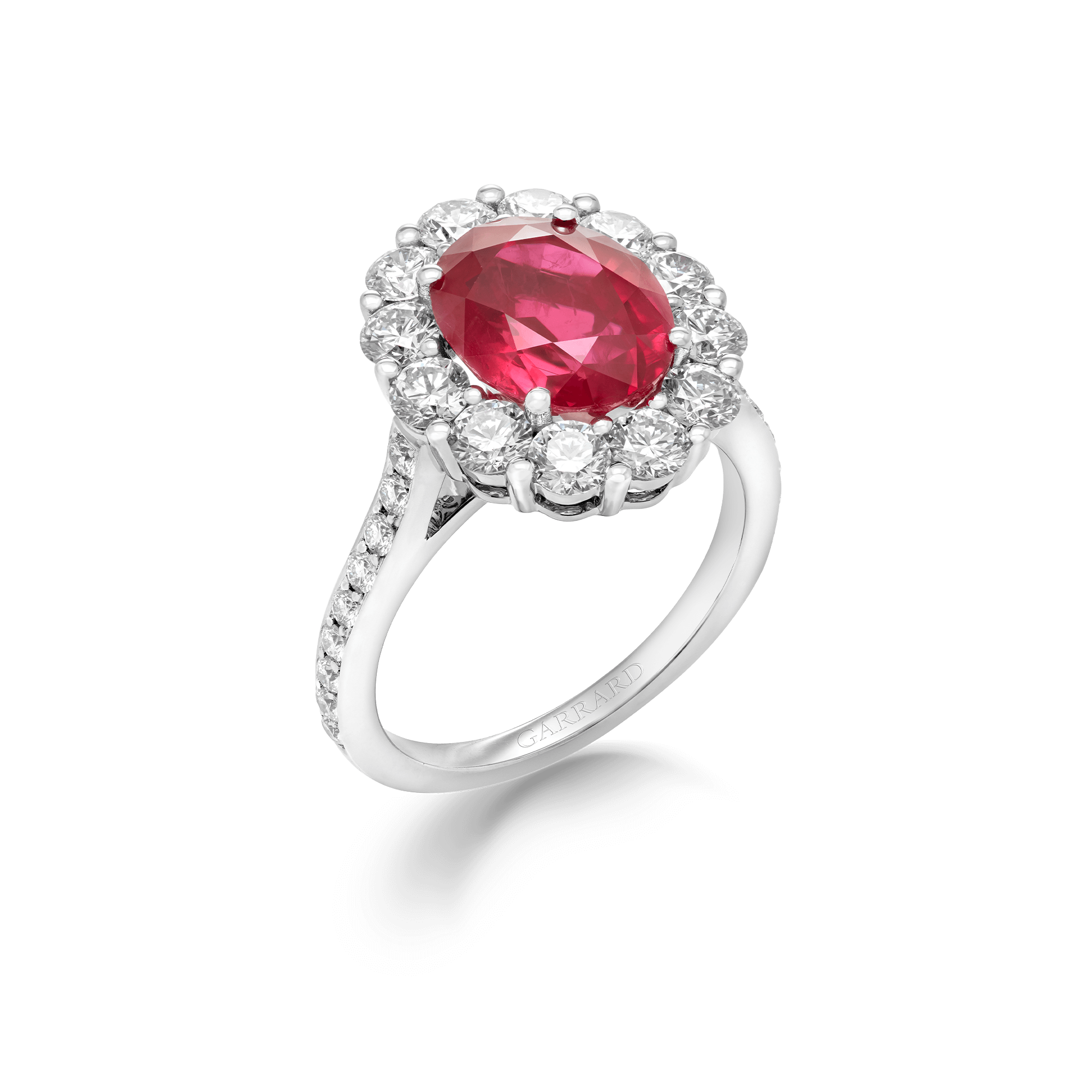 garrard Jewelled Vault 5.05ct Oval Pigeon’s Blood Ruby and Diamond 1735 Ring In Platinum