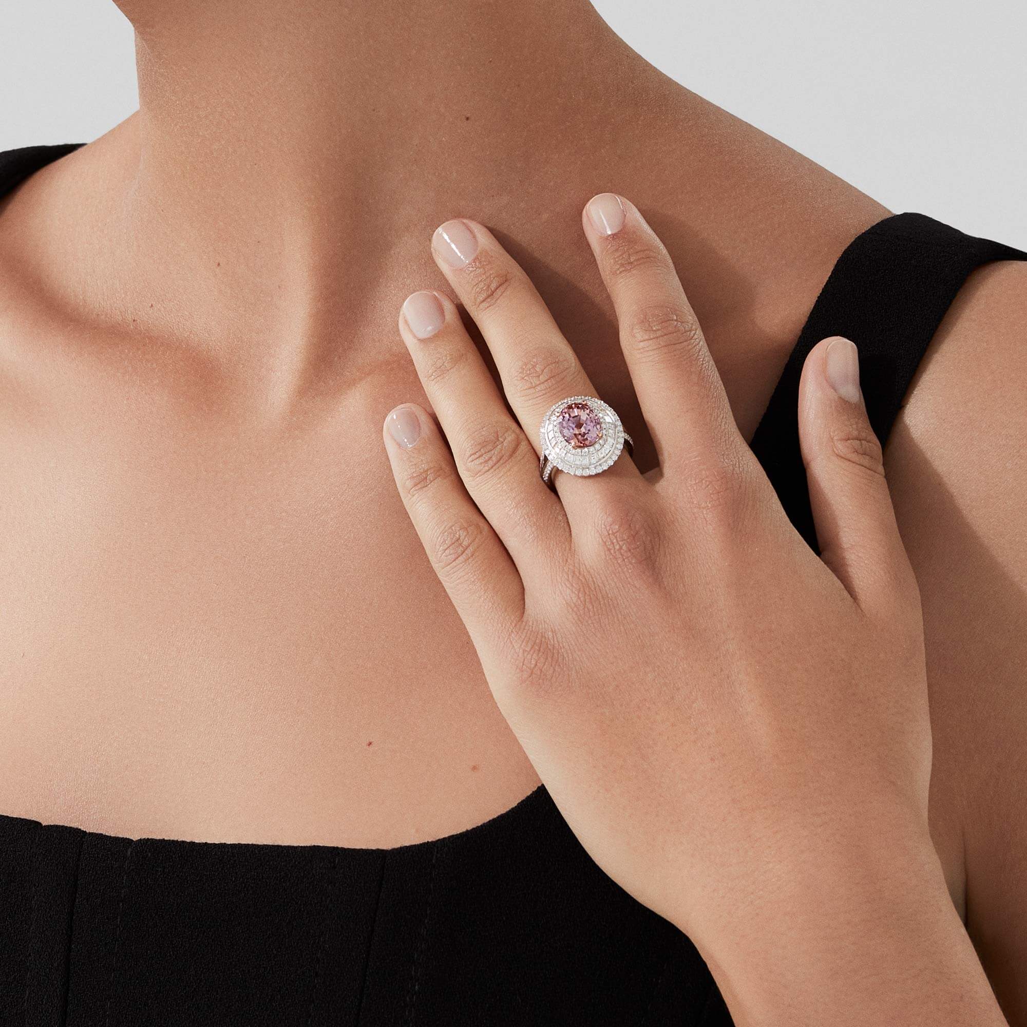 Garrard Jewelled Vault 7.44ct Oval Padparadscha Sapphire And Diamond High Jewellery Ring In 18ct White Gold