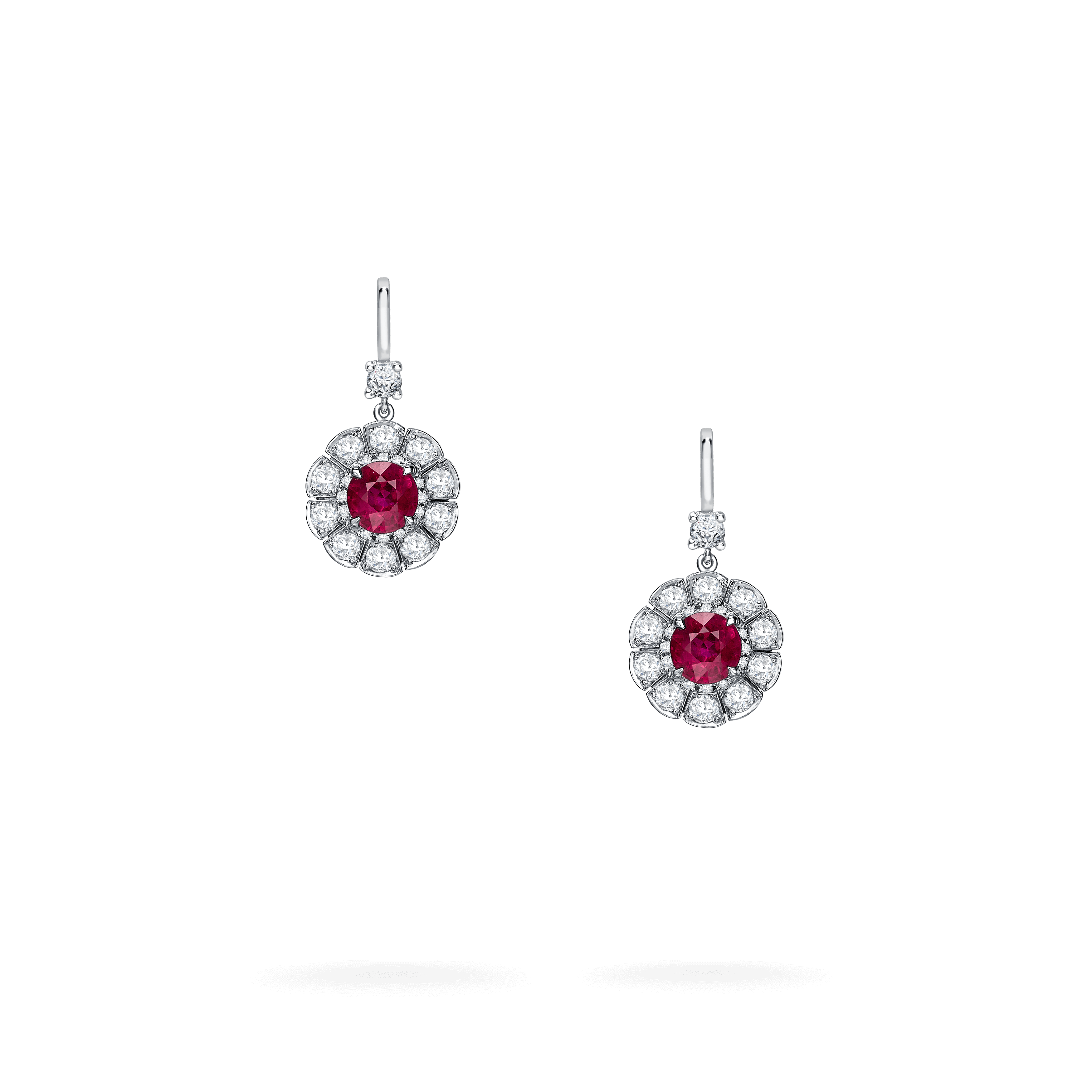 garrard Jewelled Vault Marguerite Ruby and Diamond High Jewellery Earrings In Platinum