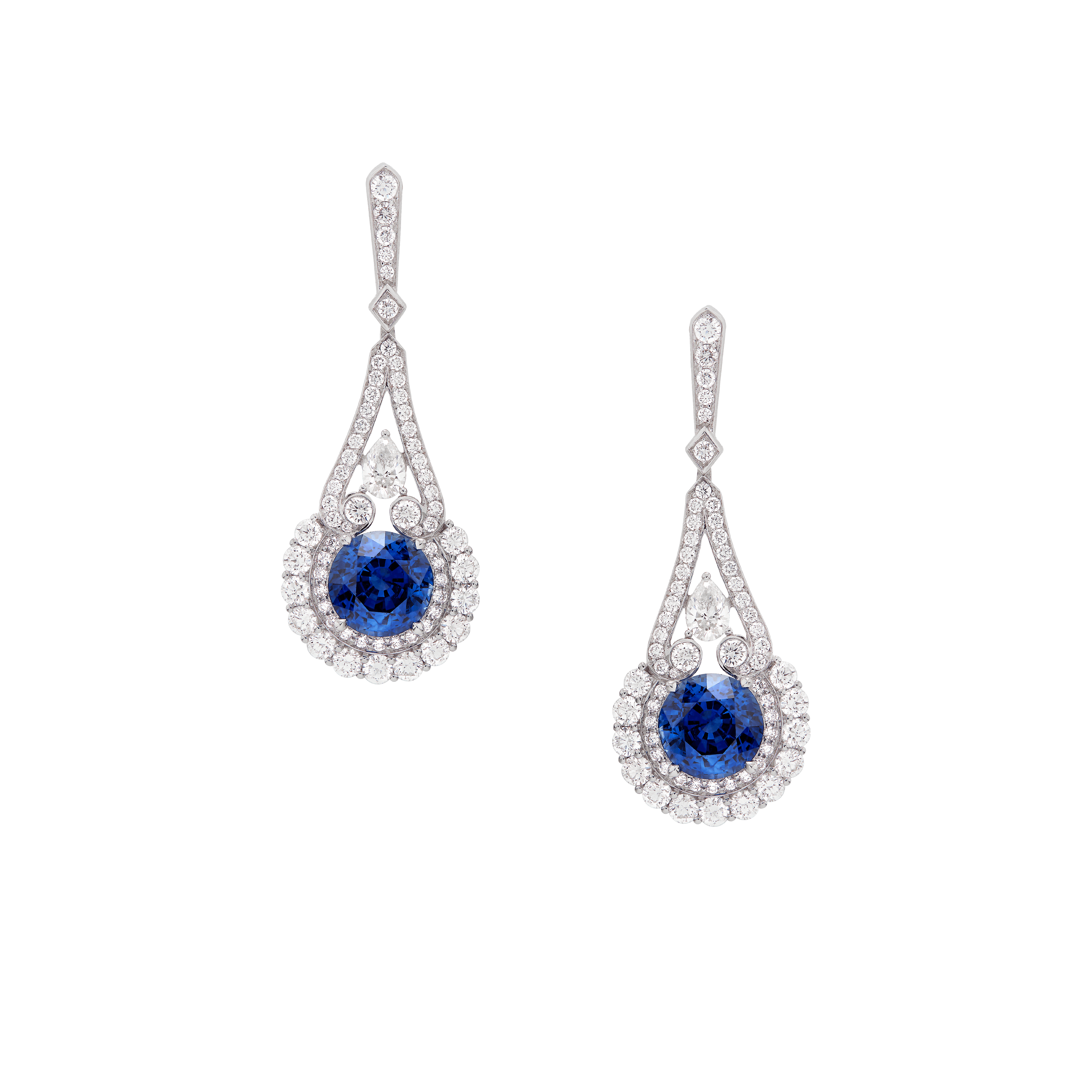 garrard Jewelled Vault Round Sapphire and Diamond HIgh Jewellery Earrings In 18ct White Gold