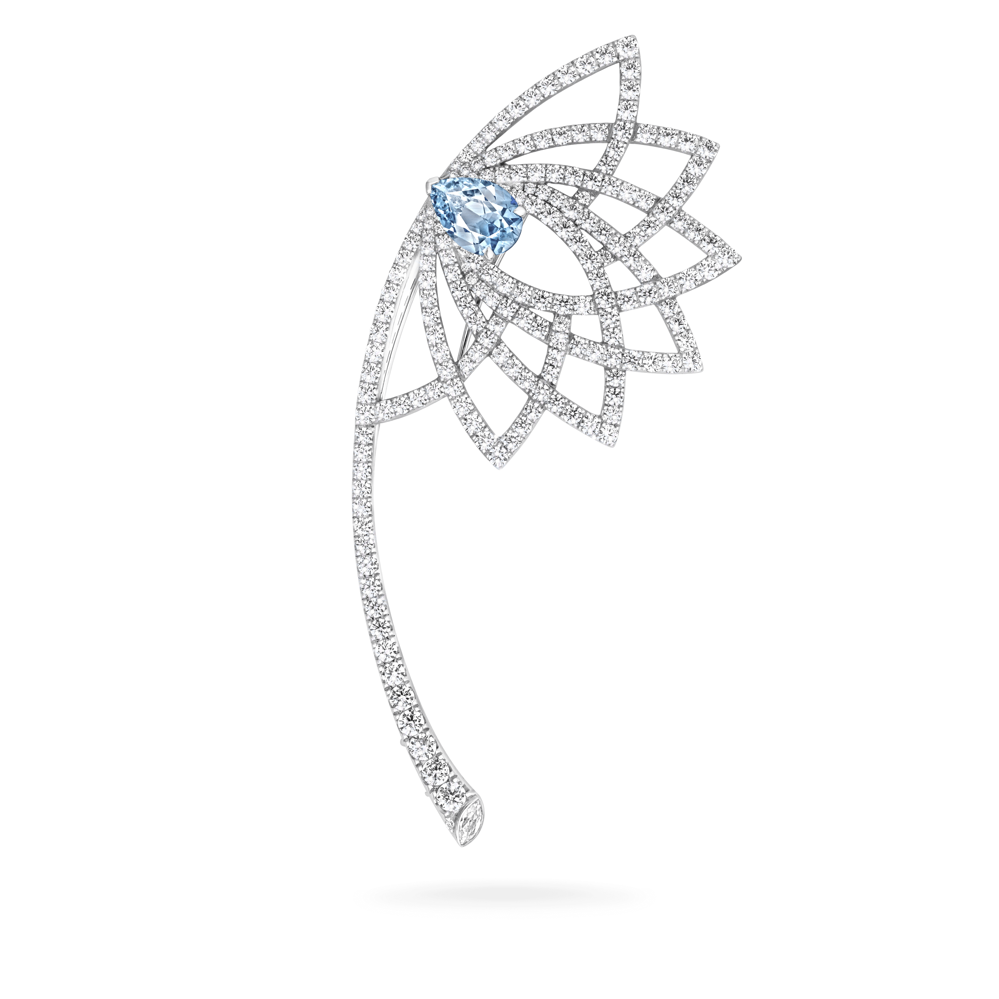 garrard Lotus Bloom Aquamarine and Diamond Brooch In 18K White Gold