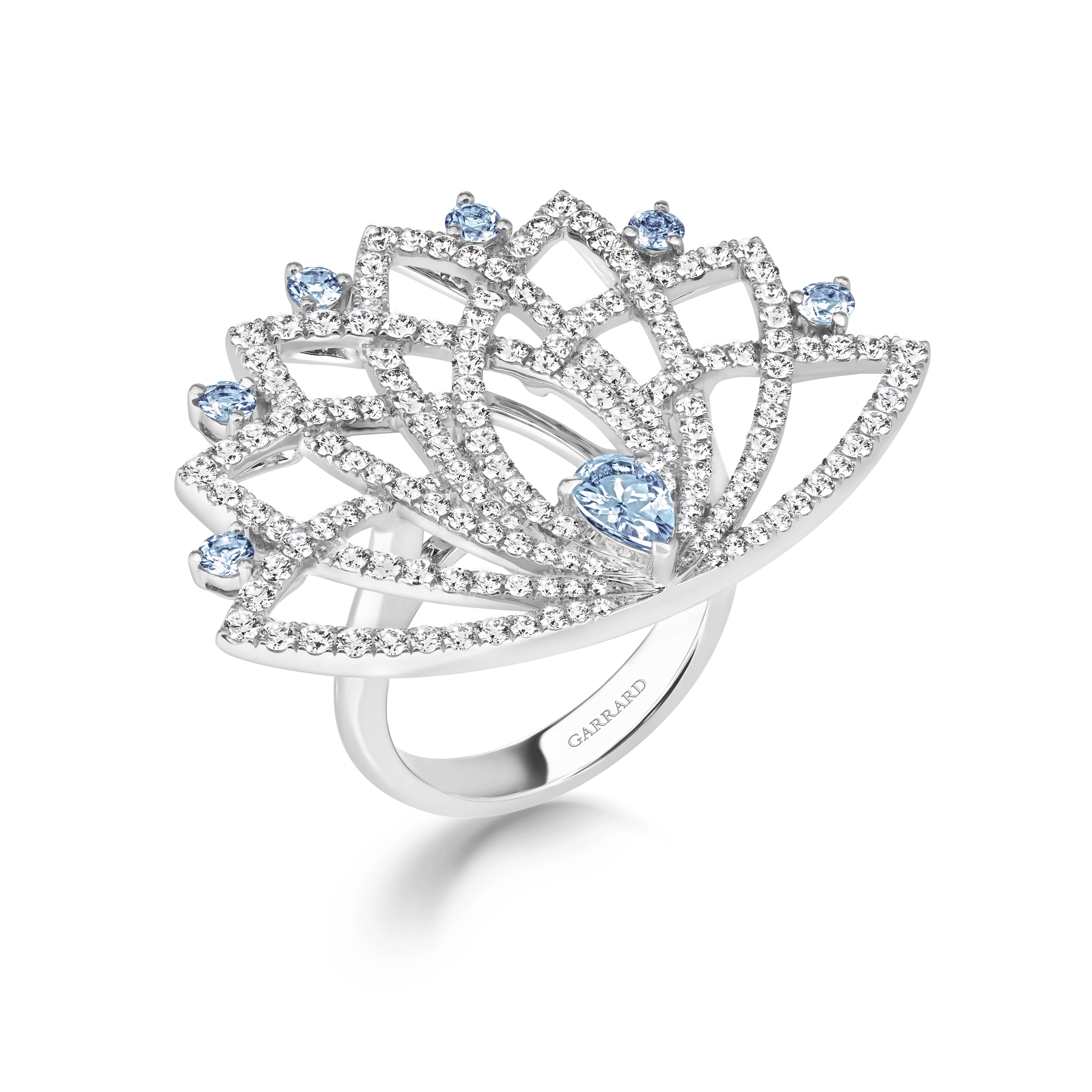 garrard Lotus Bloom Aquamarine and Diamond Ring In 18K White Gold
