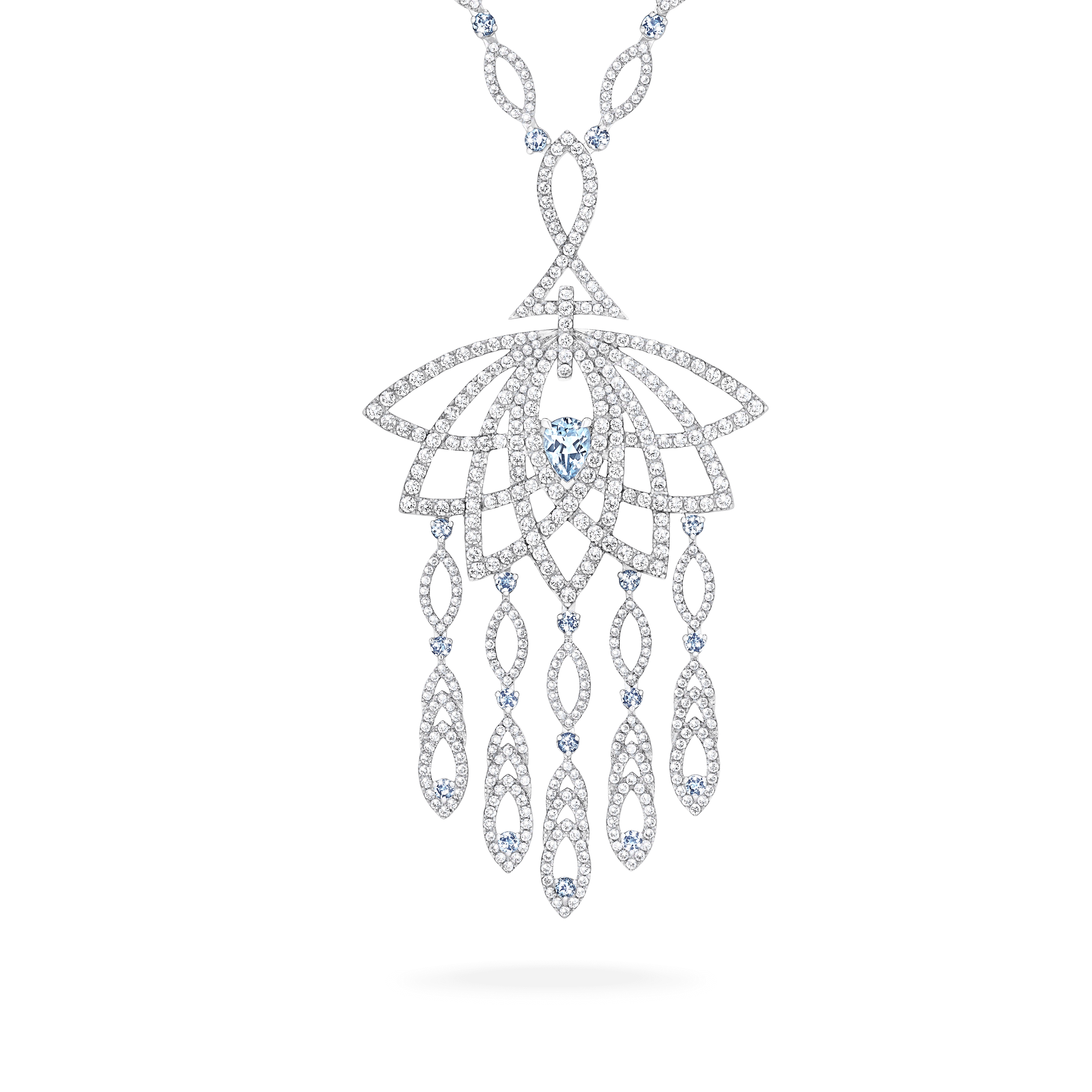 garrard Lotus Bloom Aquamarine and Diamond Slider Pendant In 18K White Gold garrard Lotus Bloom Aquamarine and Diamond Slider Pendant In 18K White Gold
