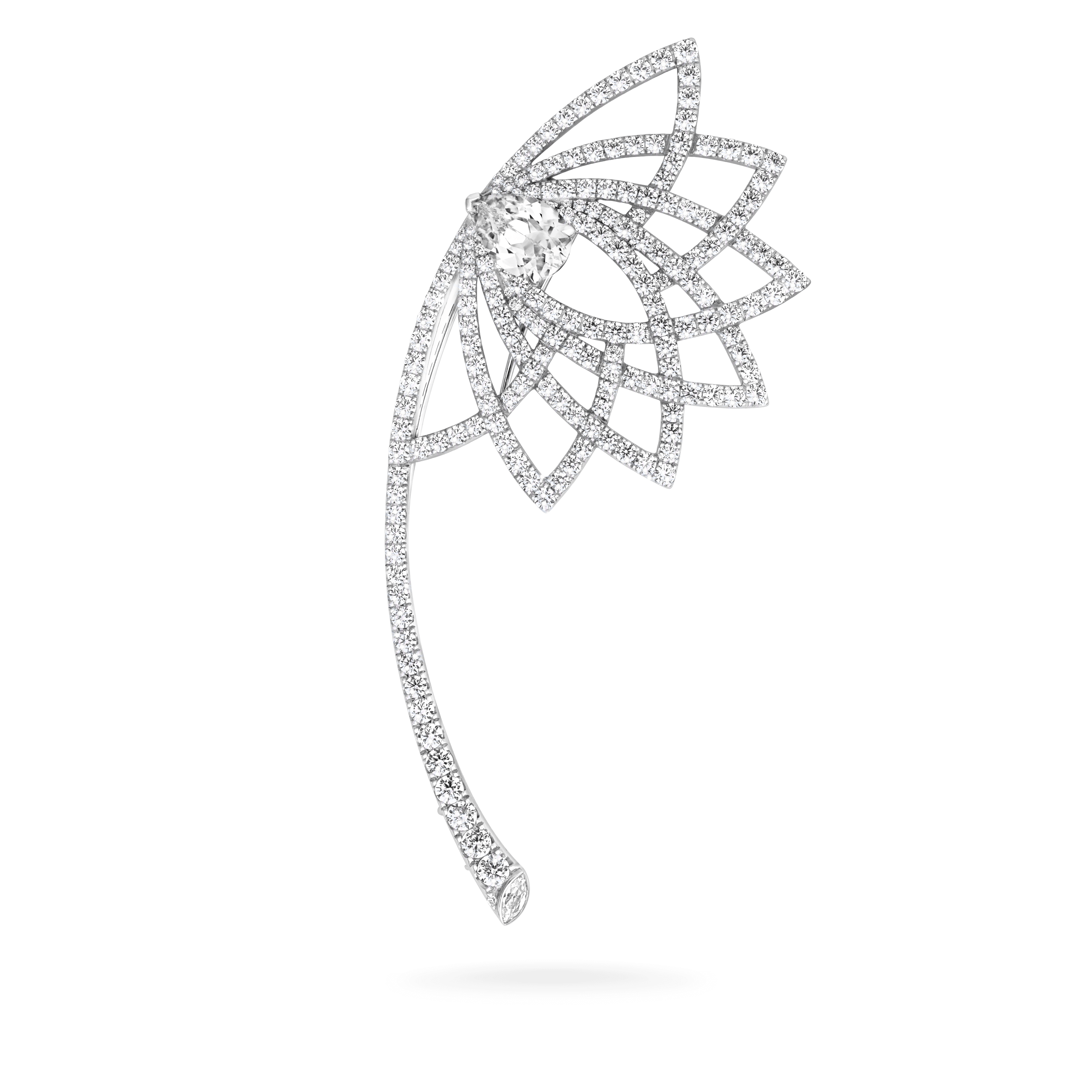 garrard Lotus Bloom Diamond Brooch In 18K White Gold