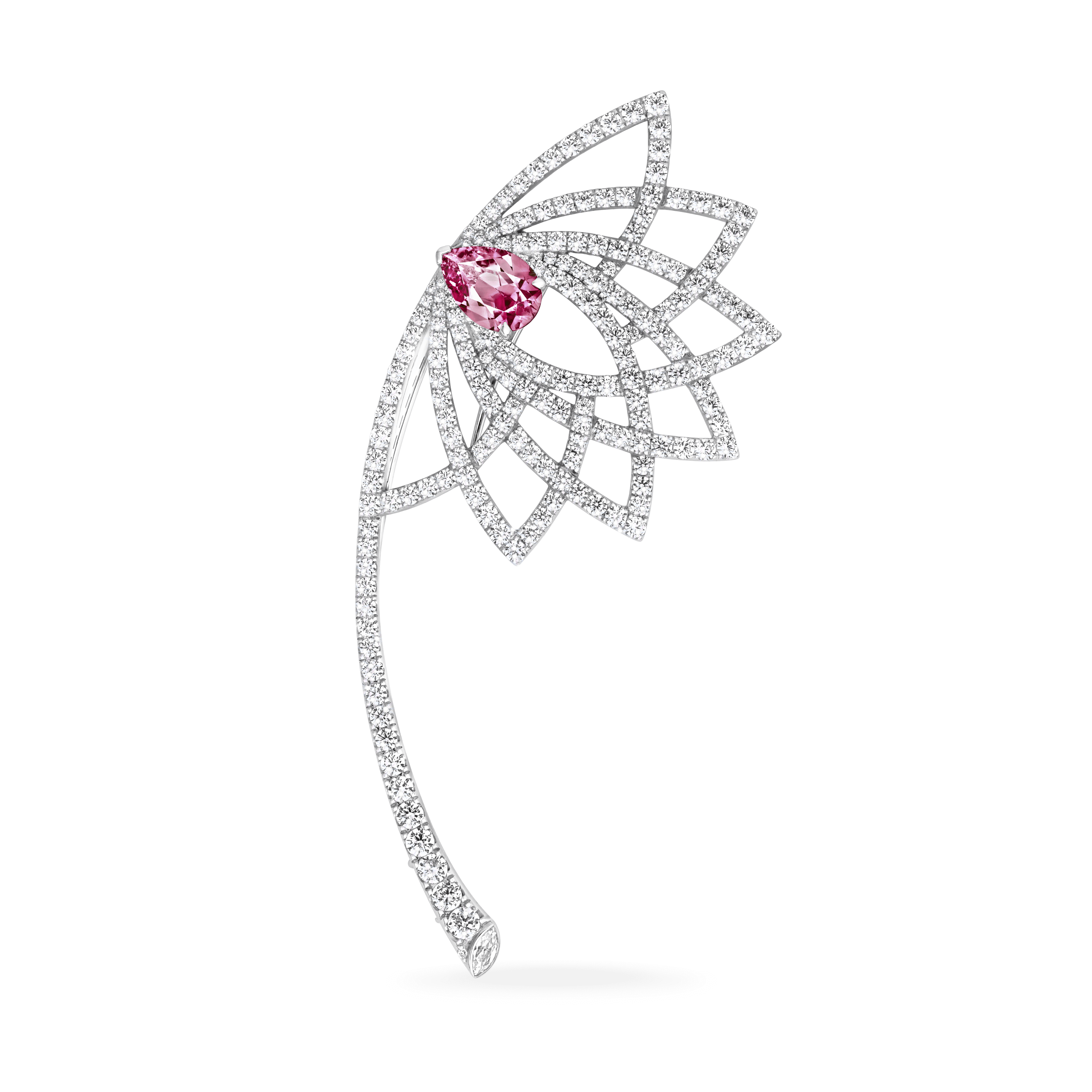 garrard Lotus Bloom Pink Sapphire and Diamond Brooch In 18K White Gold