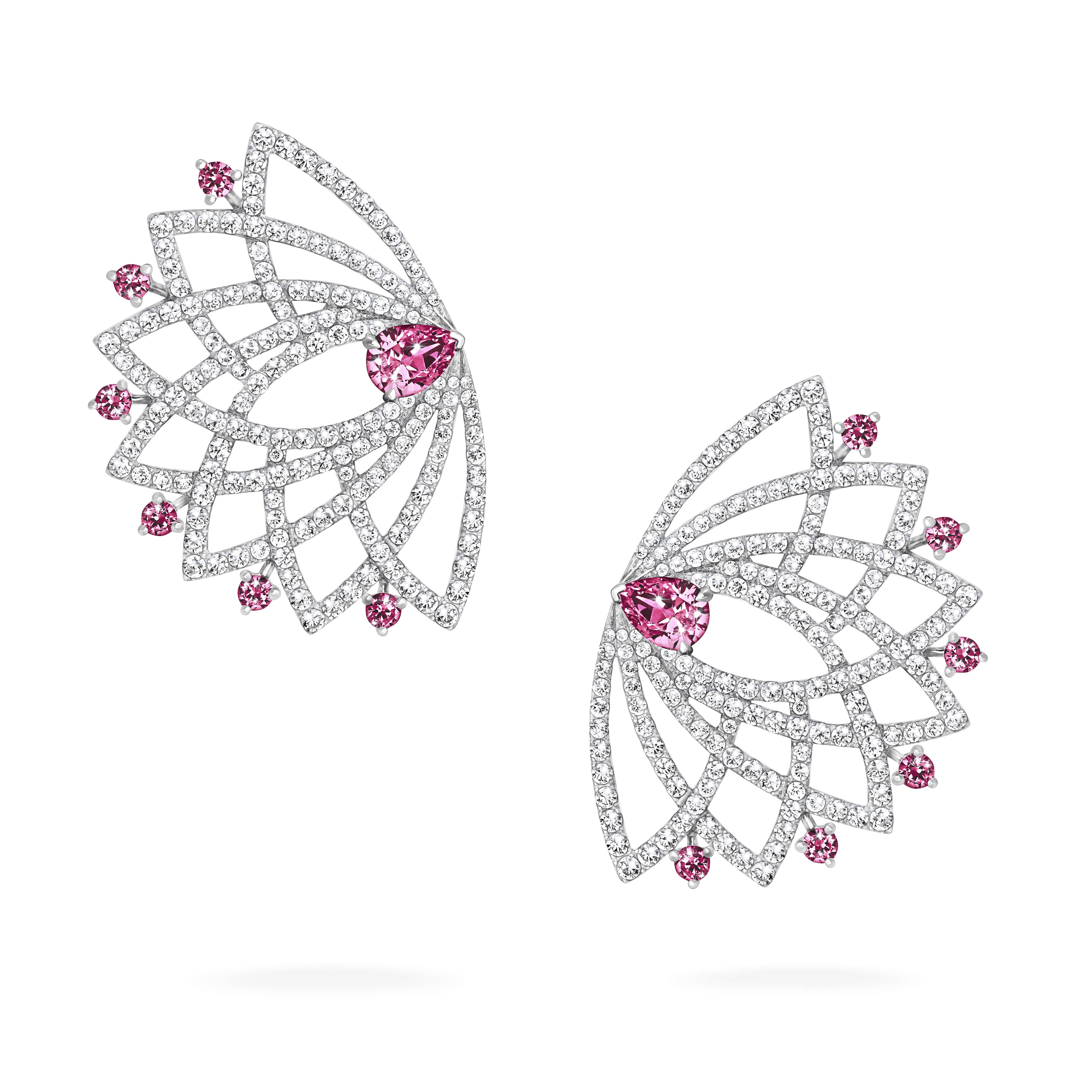garrard Lotus Bloom Pink Sapphire and Diamond Ear Climbers In 18K White Gold