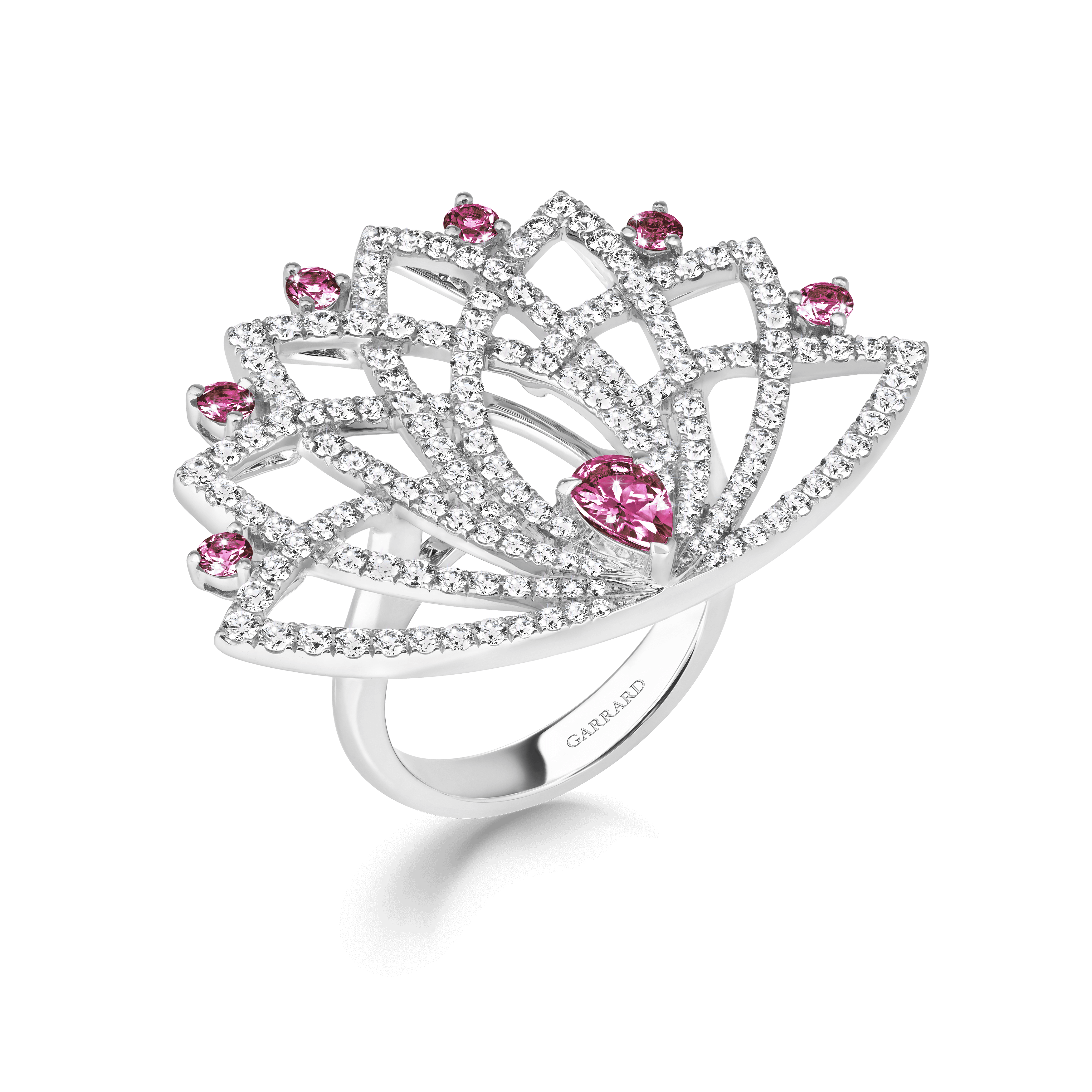 garrard Lotus Bloom Pink Sapphire and Diamond Ring In 18K White Gold