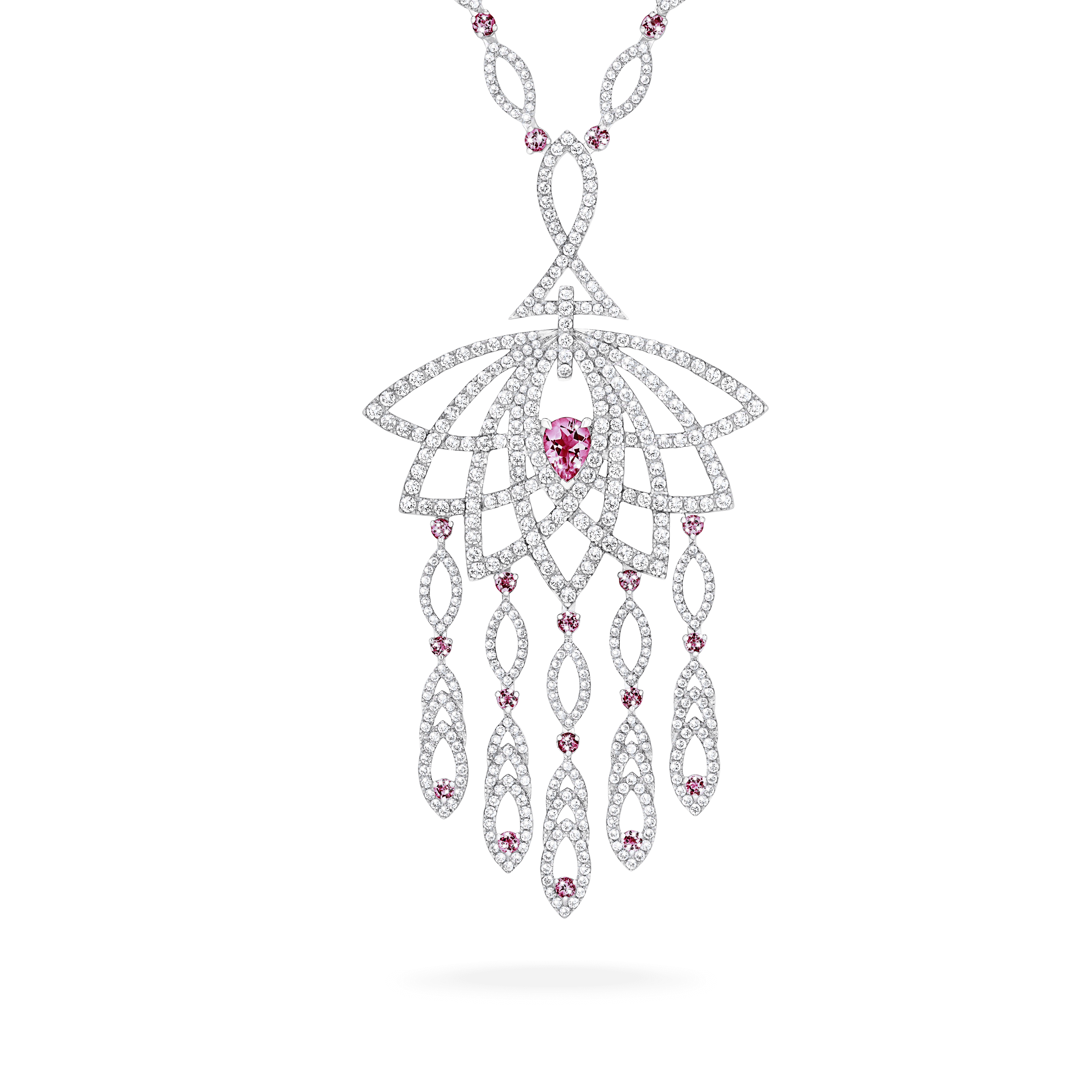 garrard Lotus Bloom Pink Sapphire and Diamond Slider Pendant In 18K White Gold