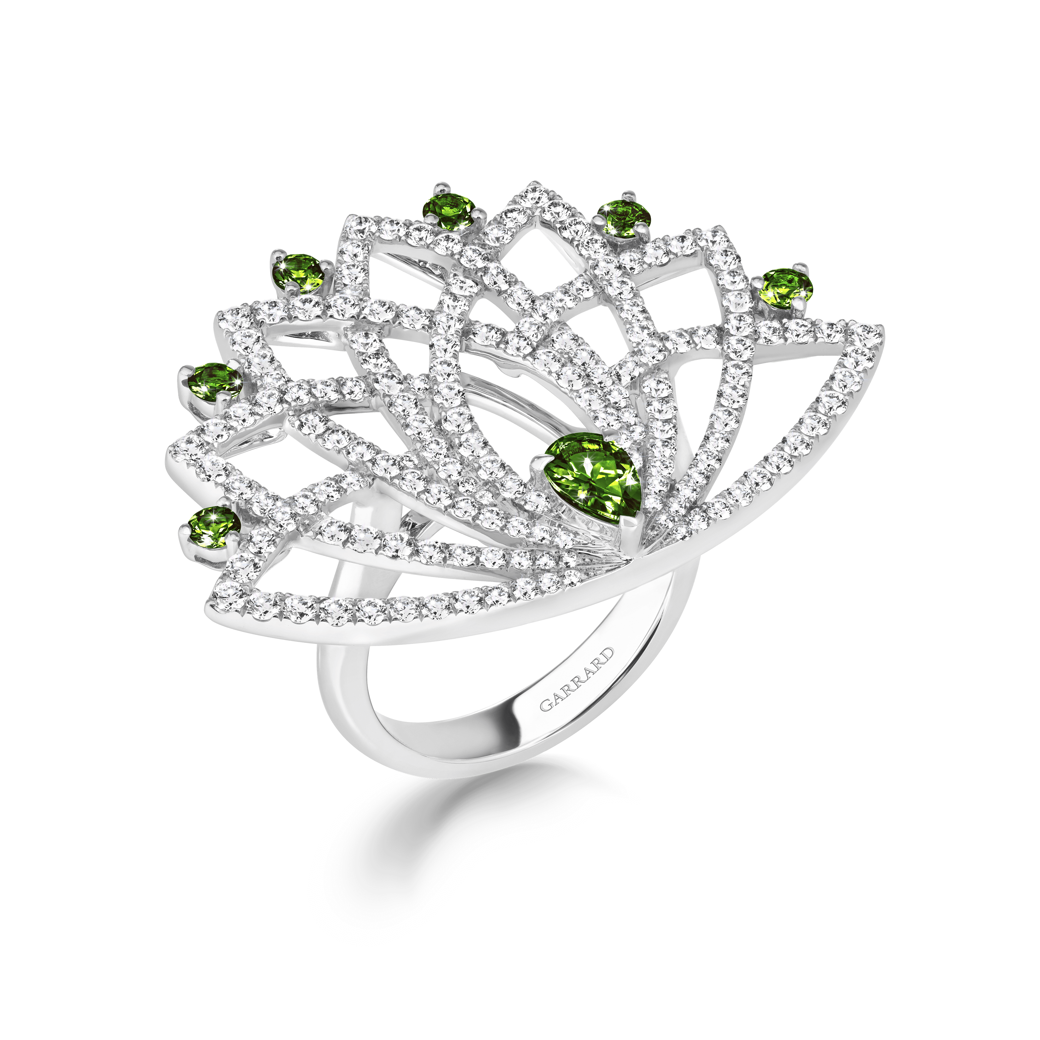 garrard Lotus Bloom Tsavorite and Diamond Ring In 18K White Gold