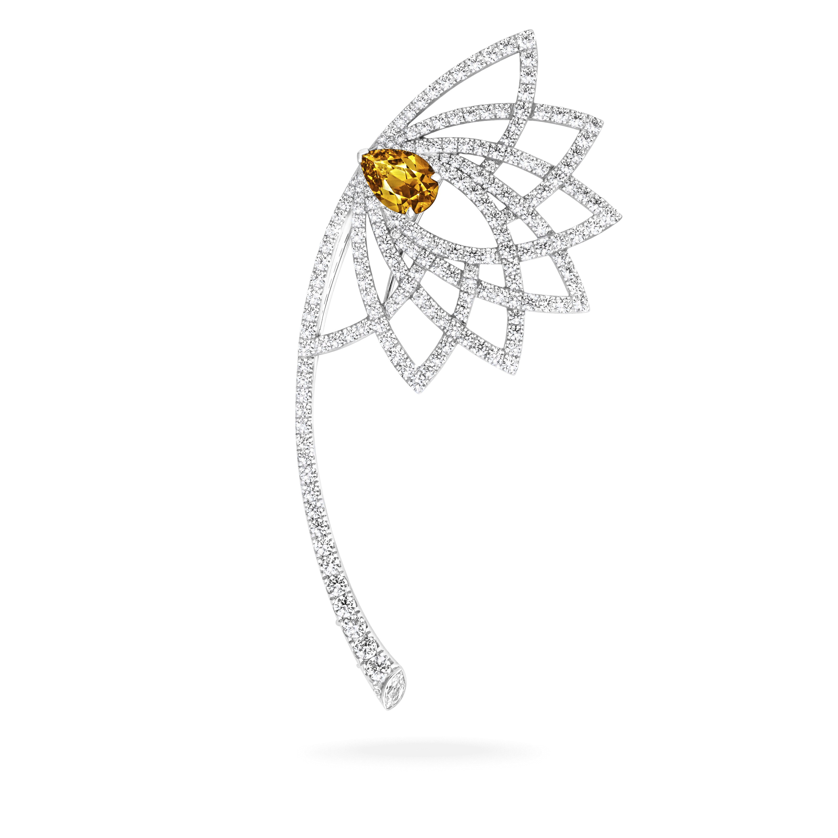garrard Lotus Bloom Yellow Sapphire and Diamond Brooch In 18K White Gold