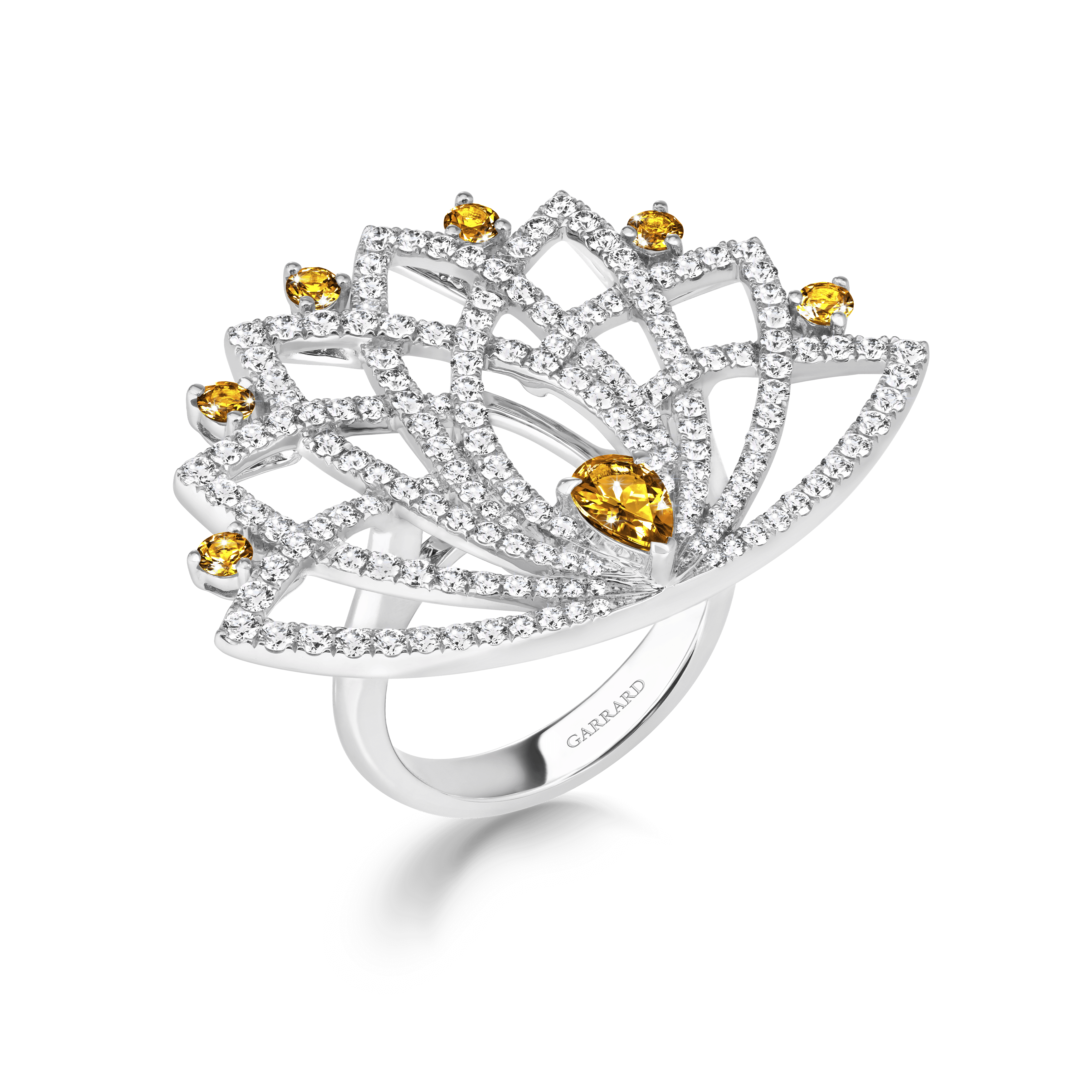 garrard Lotus Bloom Yellow Sapphire and Diamond Ring In 18K White Gold