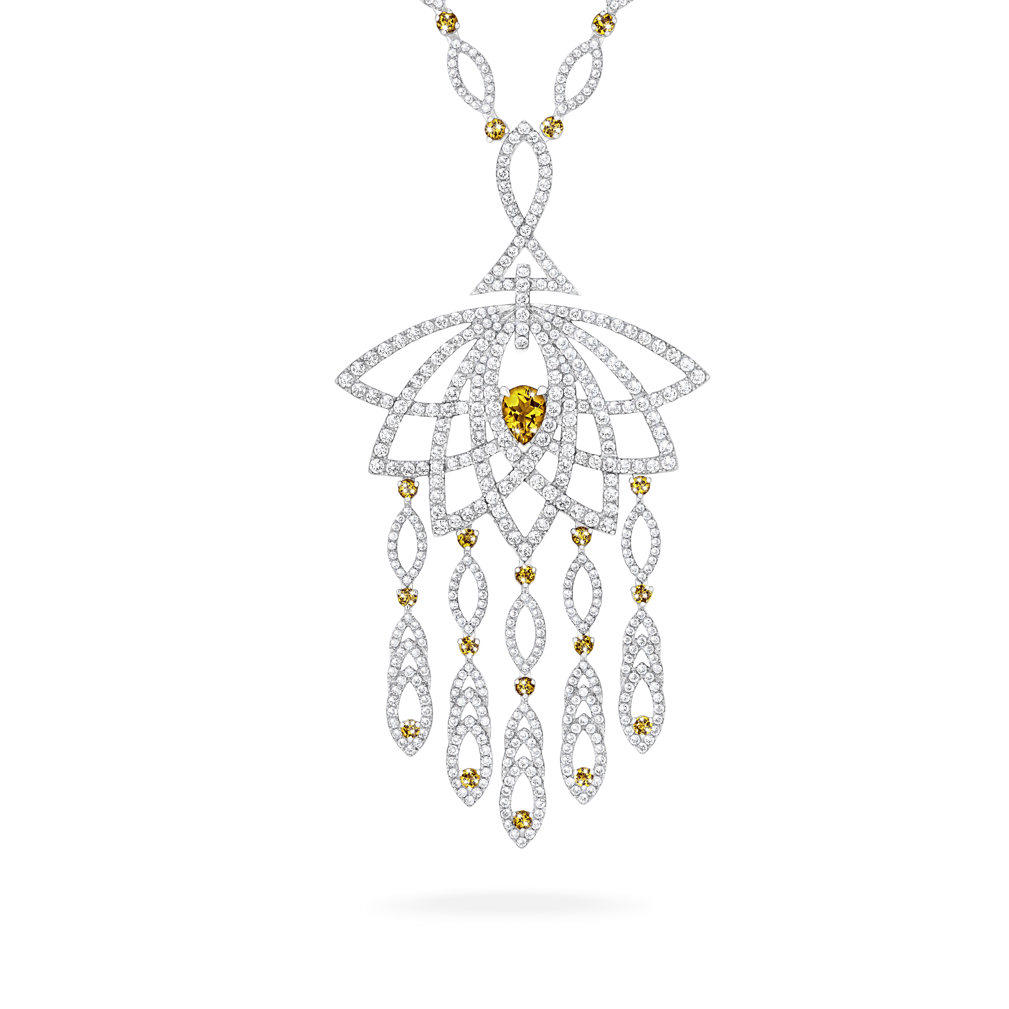 garrard Lotus Bloom Yellow Sapphire and Diamond Slider Pendant In 18K White Gold