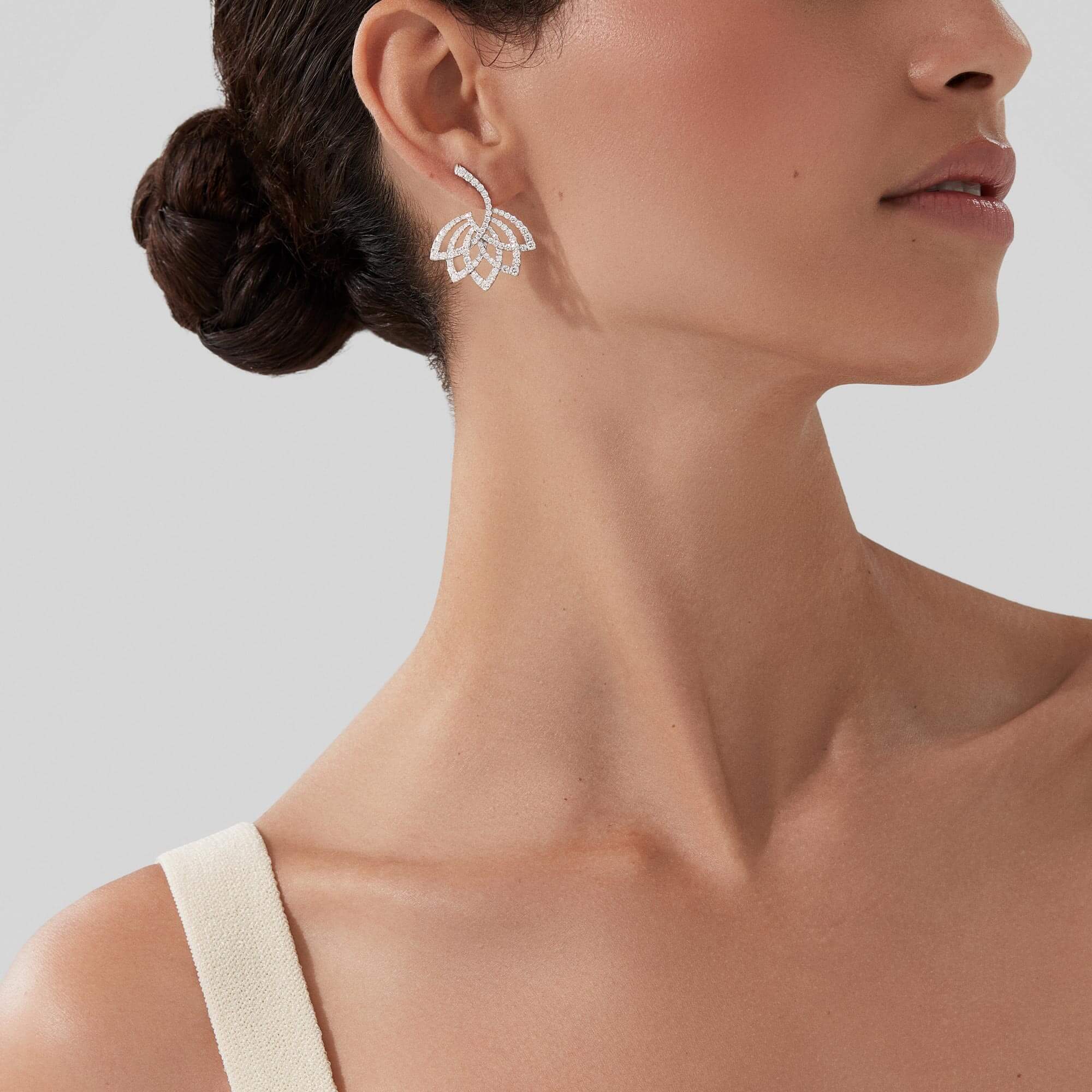 Garrard Lotus Flower Diamond Drop Earrings In 18K White Gold