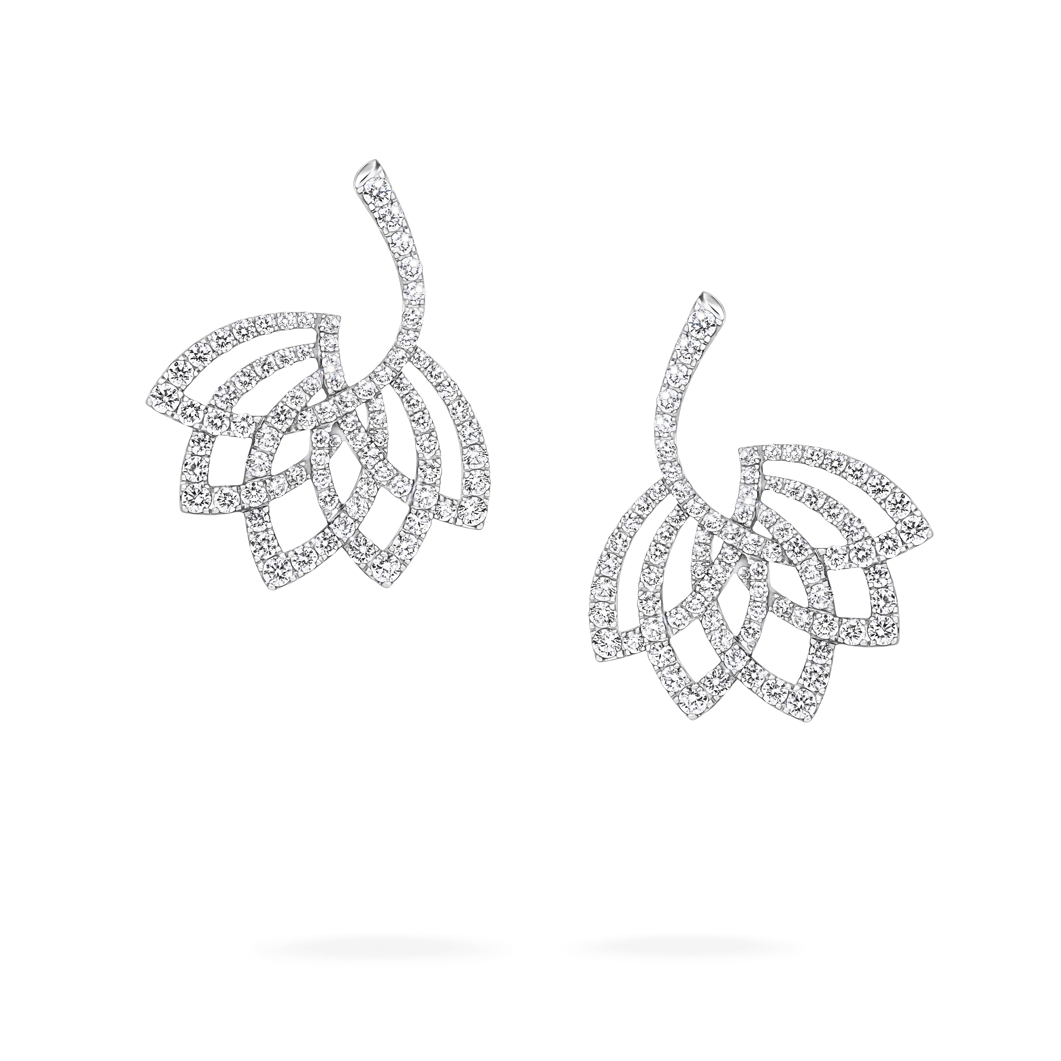 garrard Lotus Flower Diamond Drop Earrings In 18K White Gold