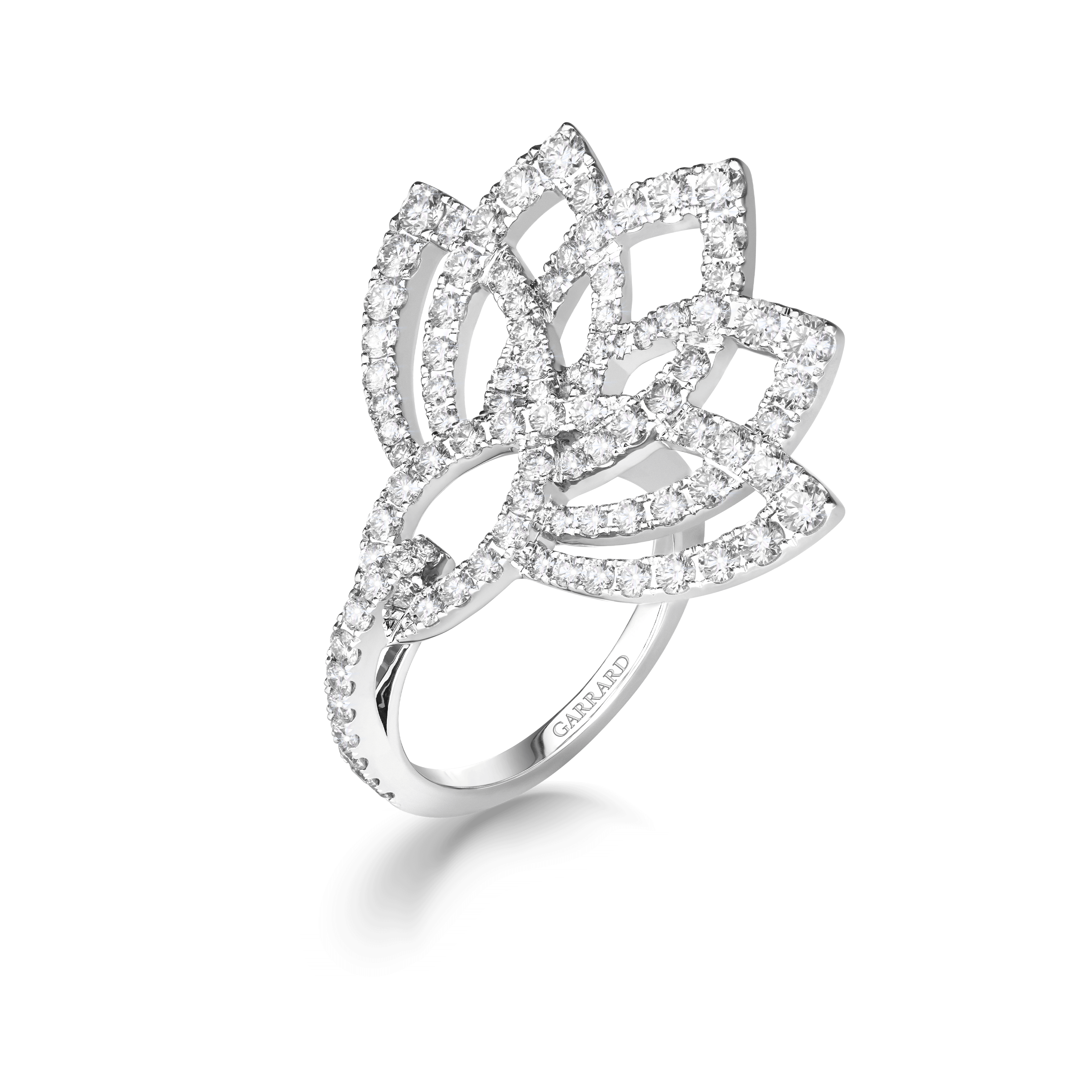 garrard Lotus Flower Diamond Ring In 18K White Gold