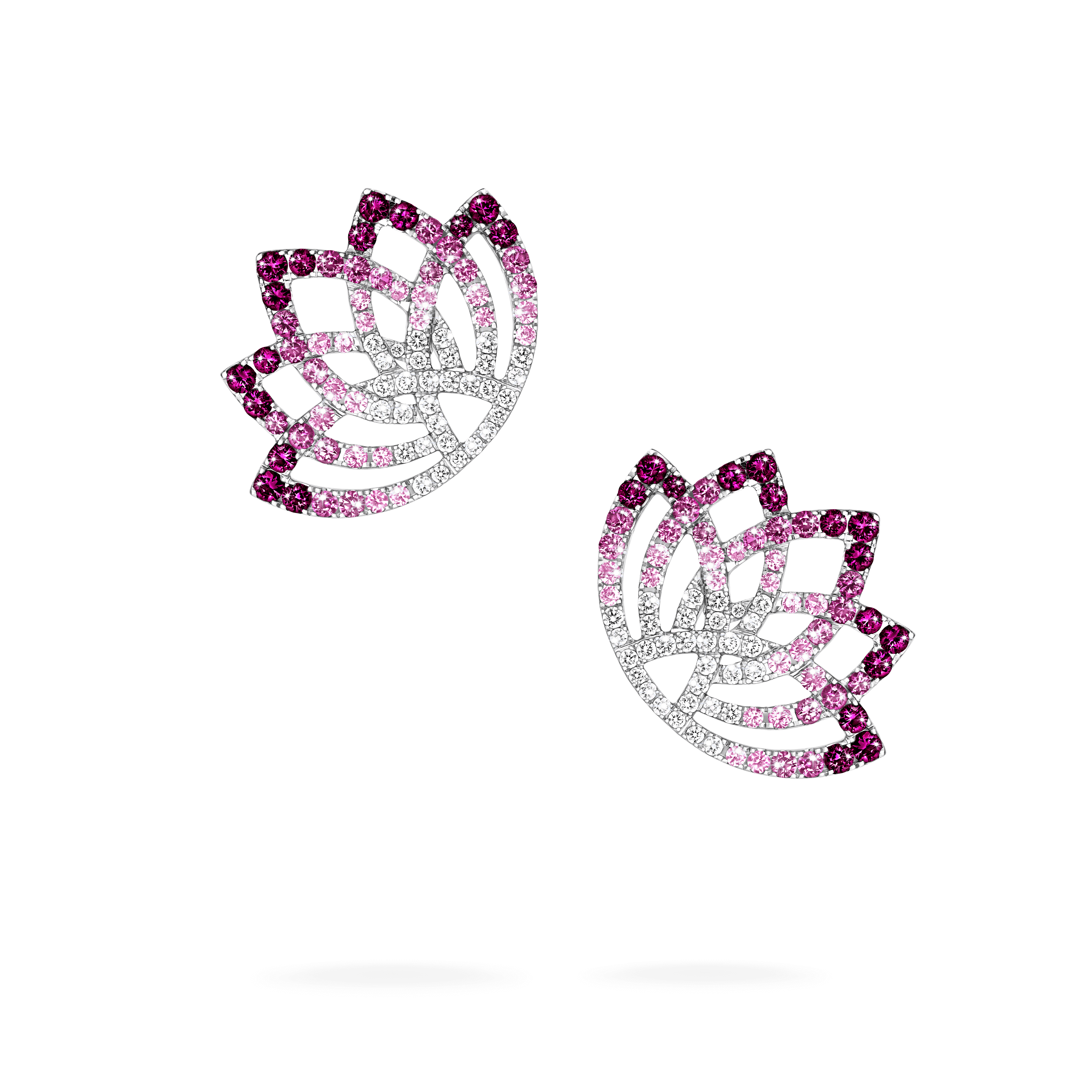 garrard Lotus Flower Pink Sapphire and Diamond Ear Climbers In 18K White Gold