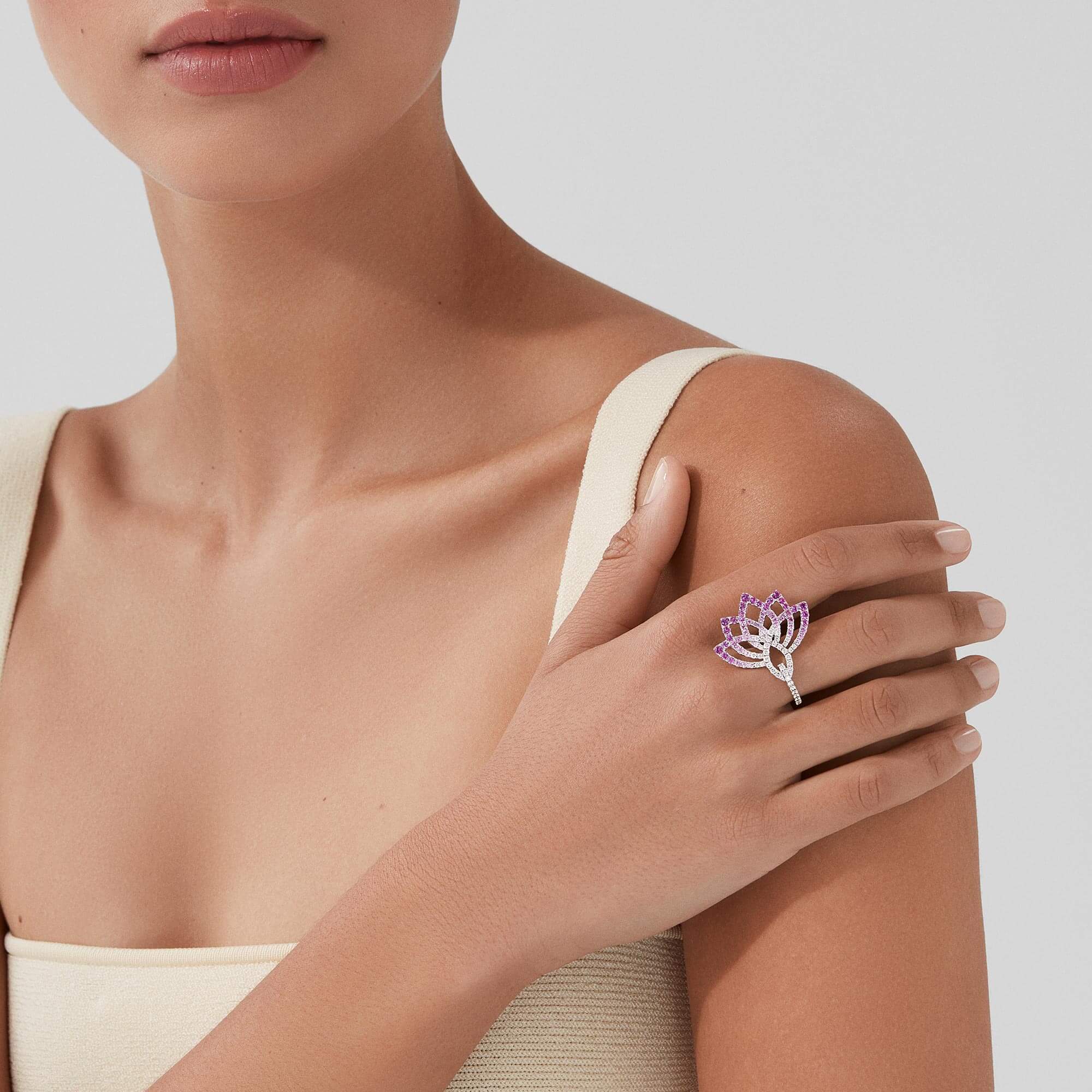 Garrard Lotus Flower Pink Sapphire And Diamond Ring In 18K White Gold