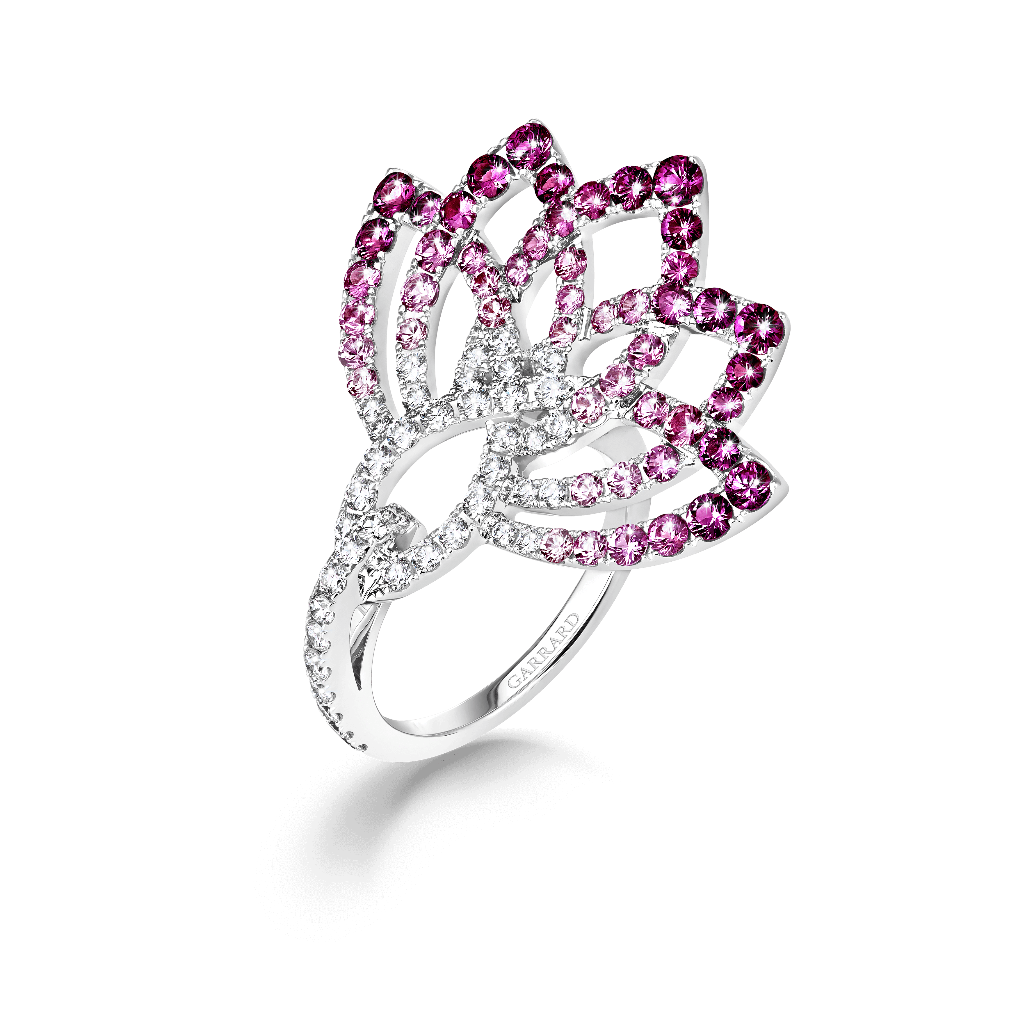 garrard Lotus Flower Pink Sapphire and Diamond Ring In 18K White Gold