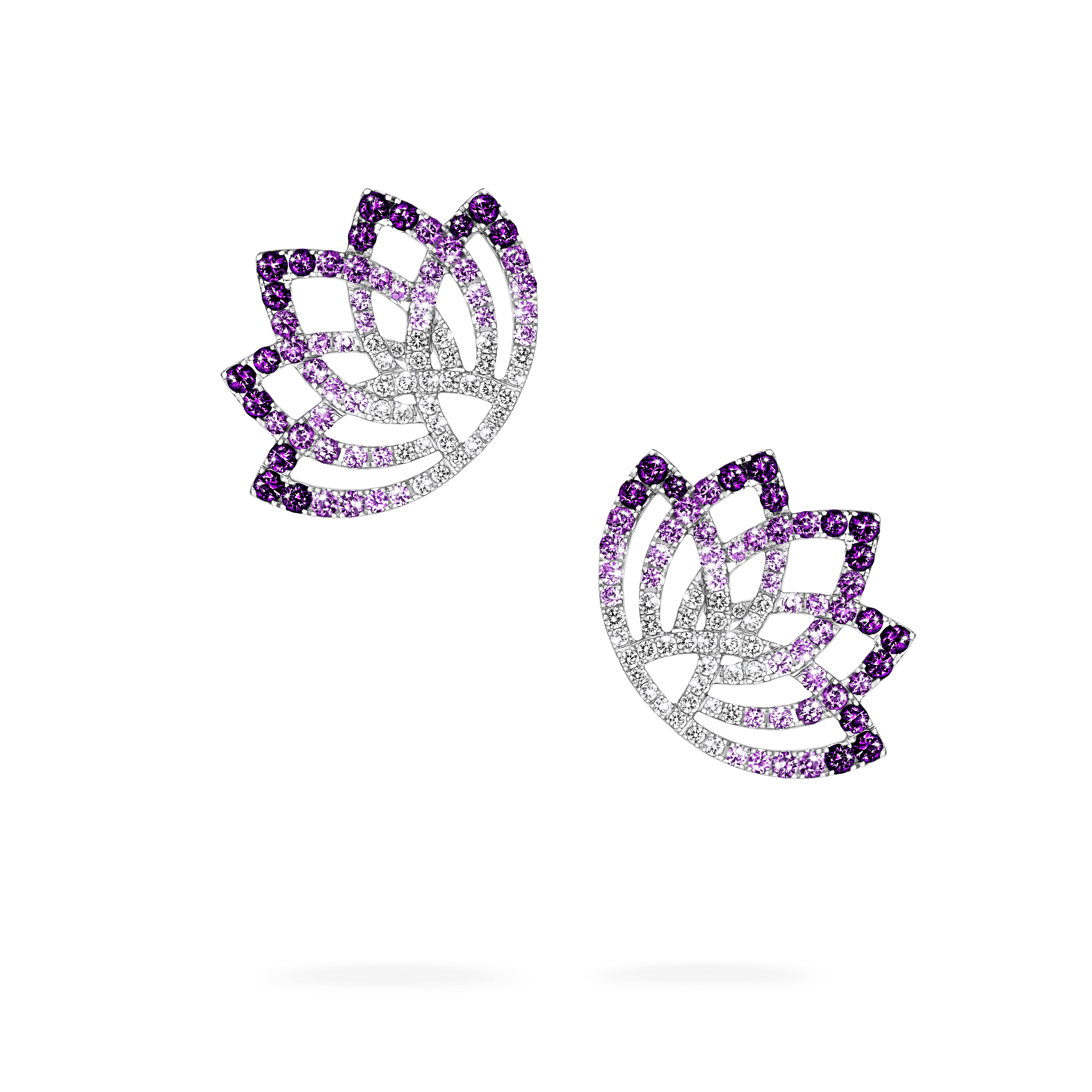 garrard Lotus Flower Purple Sapphire and Diamond Ear Climbers In 18K White Gold