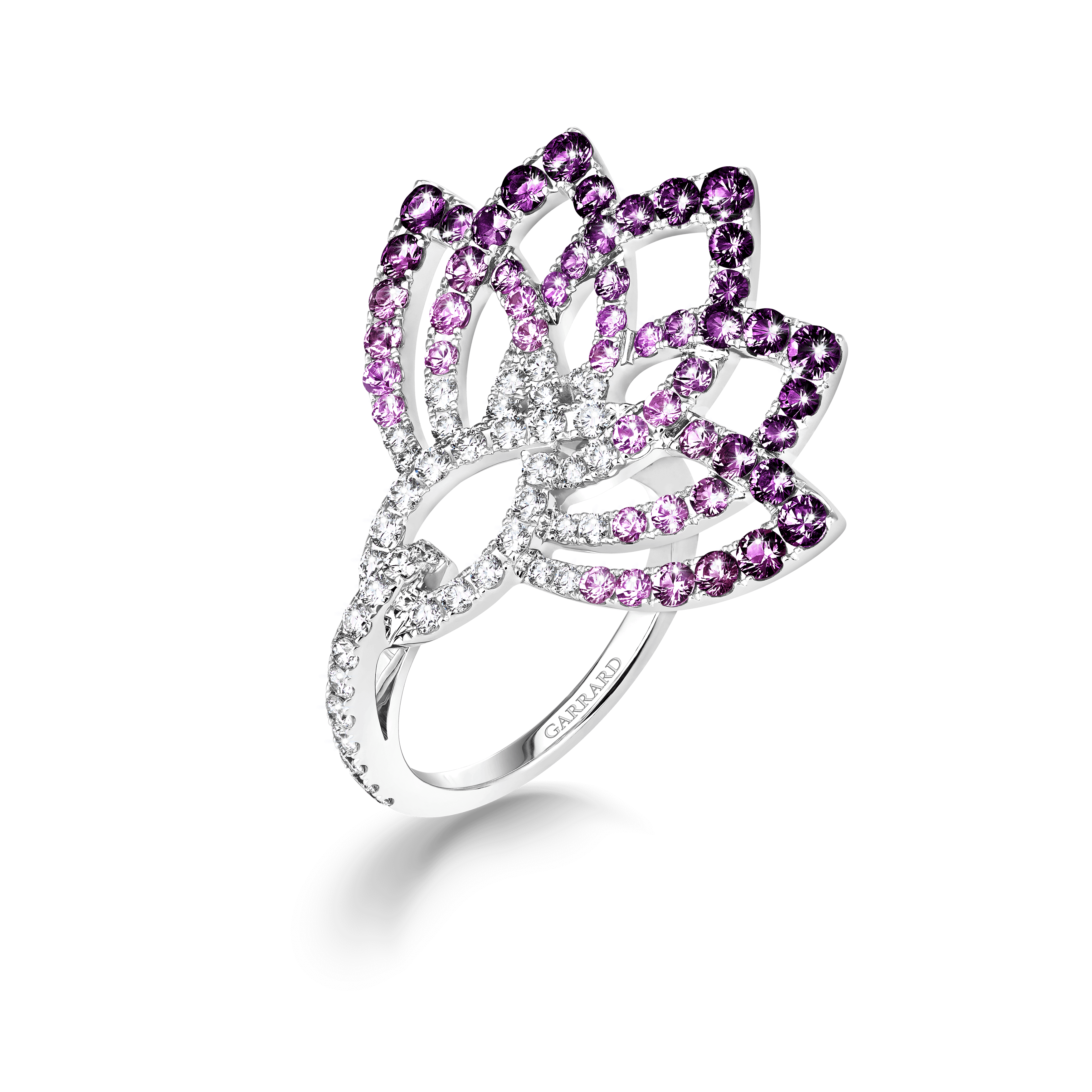 garrard Lotus Flower Purple Sapphire and Diamond Ring In 18K White Gold