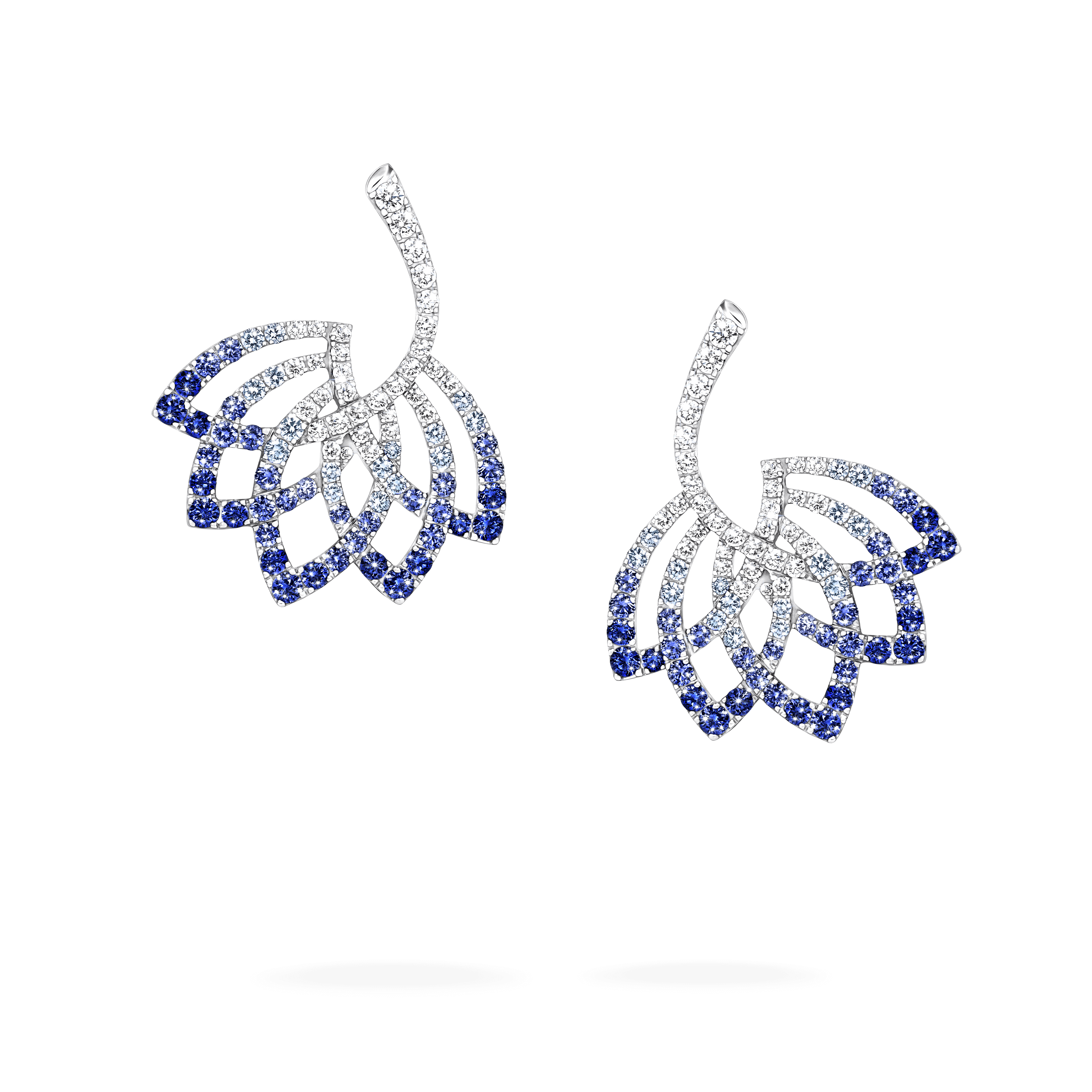garrard Lotus Flower Sapphire and Diamond Drop Earrings In 18K White Gold garrard Lotus Flower Sapphire and Diamond Drop Earrings In 18K White Gold