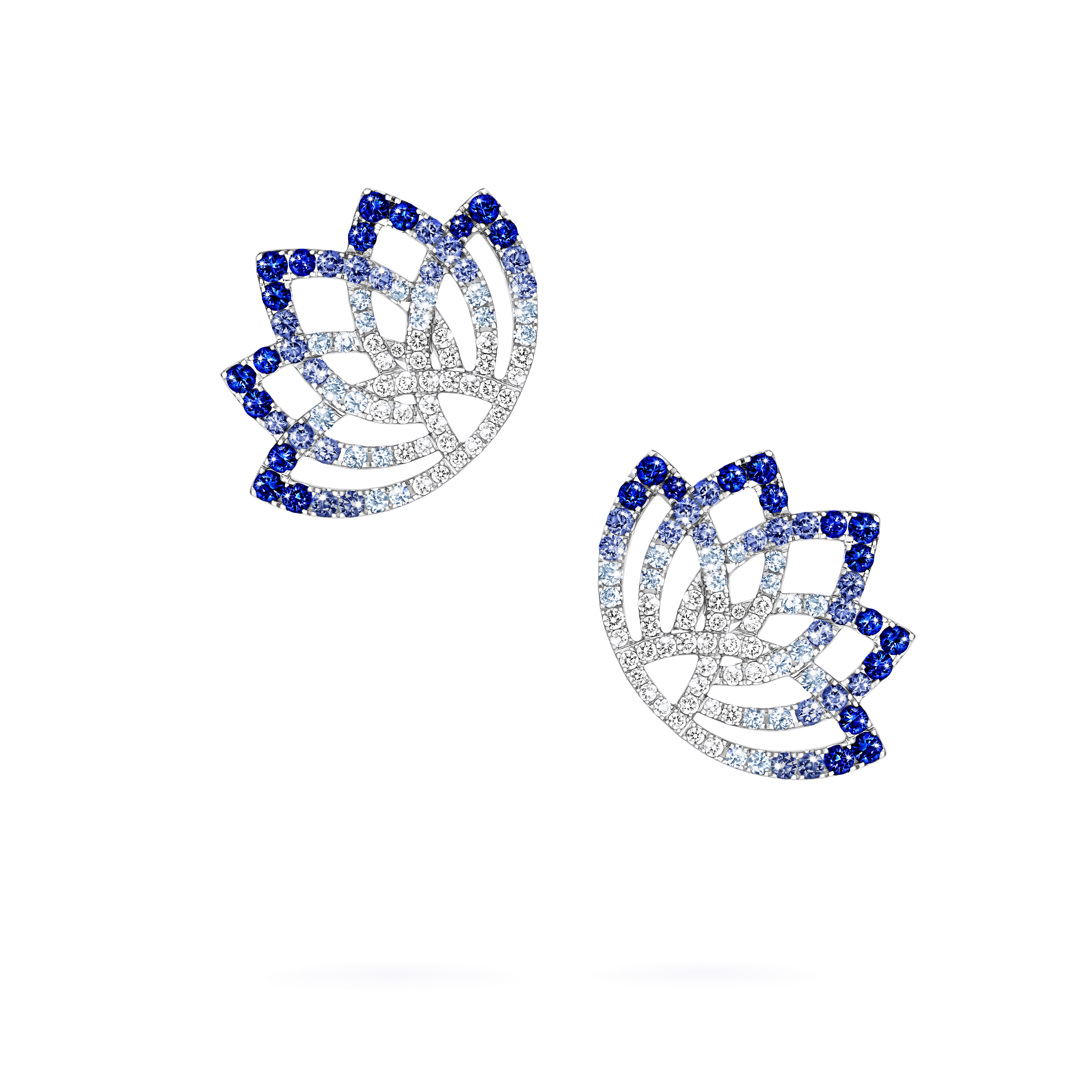 garrard Lotus Flower Sapphire and Diamond Ear Climbers In 18K White Gold garrard Lotus Flower Sapphire and Diamond Ear Climbers In 18K White Gold