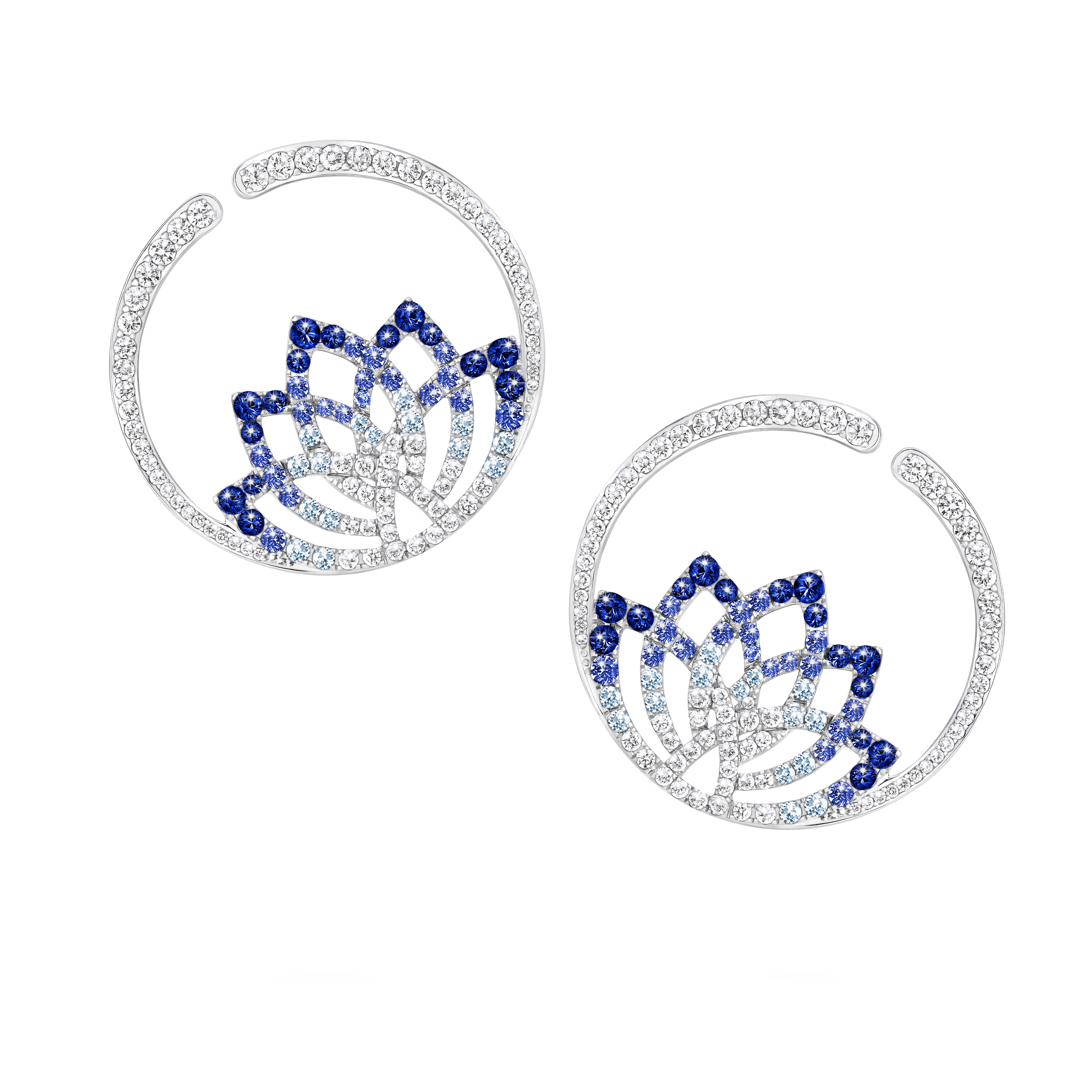 garrard Lotus Flower Sapphire and Diamond Hoop Earrings In 18K White Gold garrard Lotus Flower Sapphire and Diamond Hoop Earrings In 18K White Gold