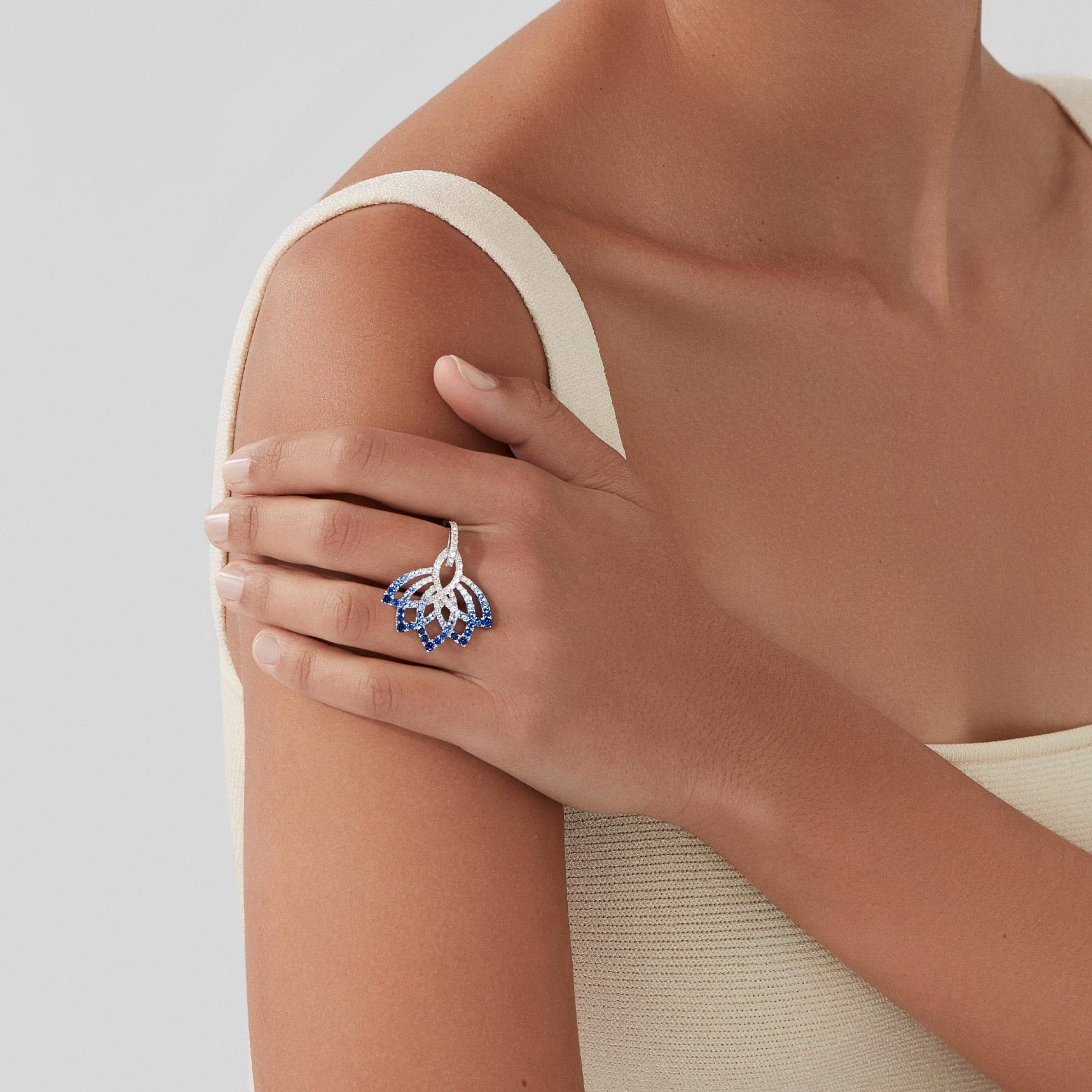 Garrard Lotus Flower Sapphire And Diamond Ring In 18K White Gold