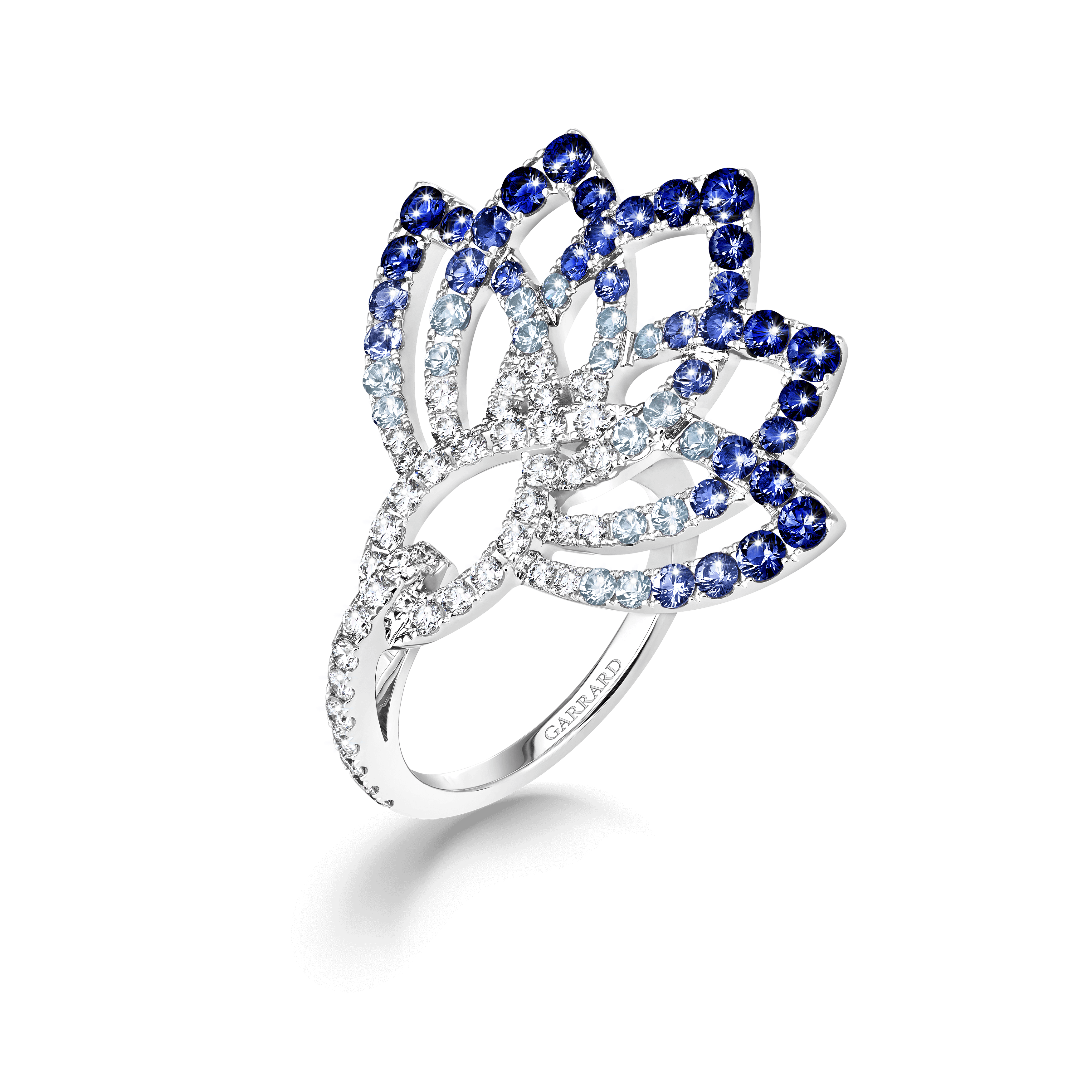 garrard Lotus Flower Sapphire and Diamond Ring In 18K White Gold