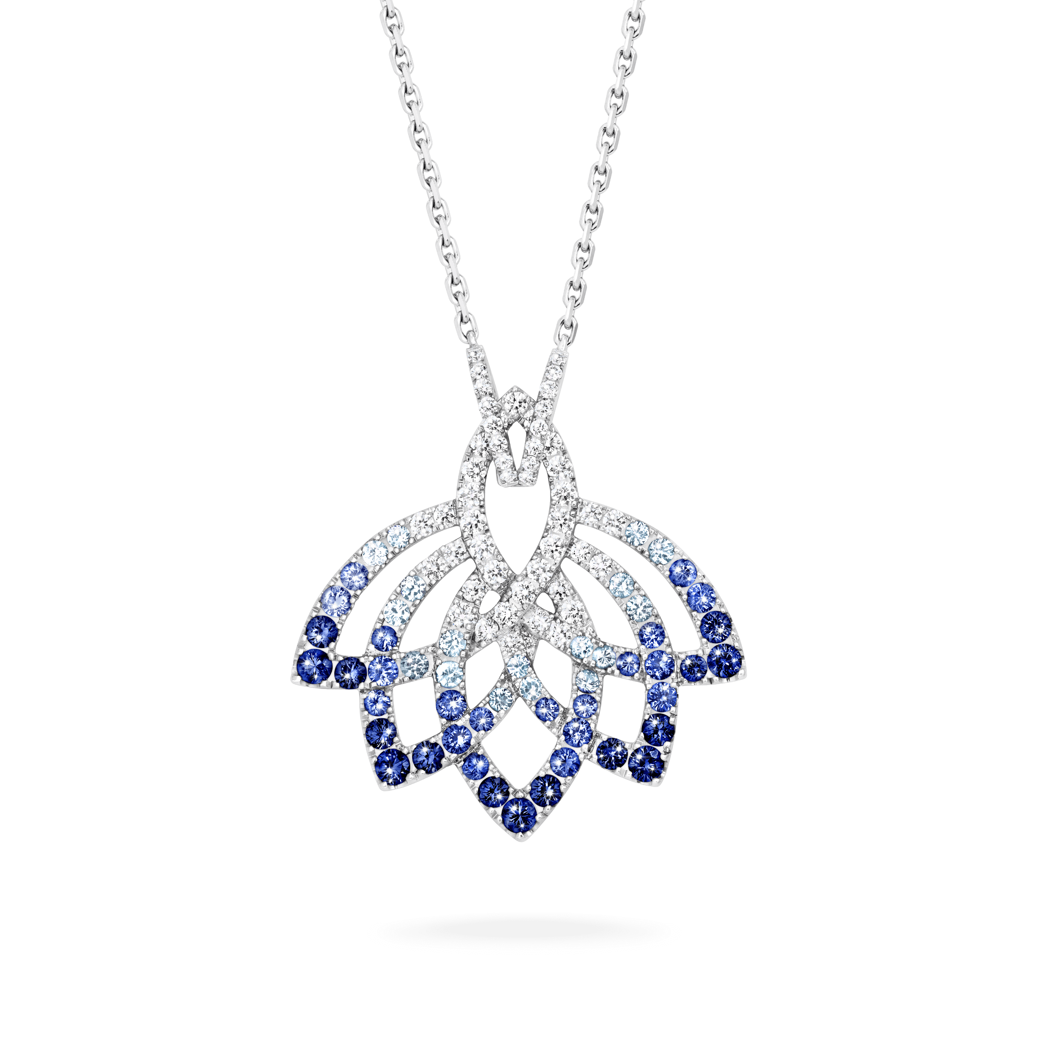 garrard Lotus Flower Sapphire and Diamond Slider Pendant In 18K White Gold