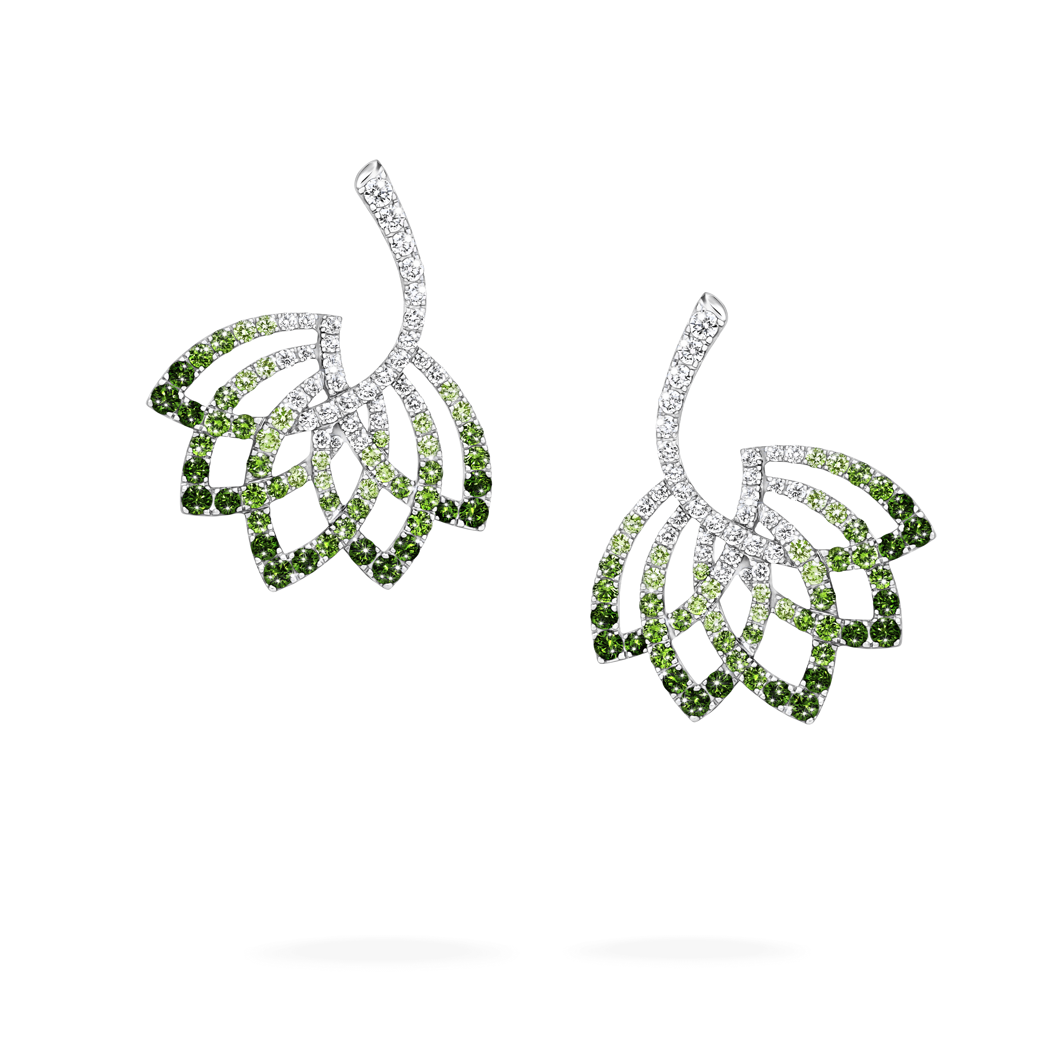 garrard Lotus Flower Tsavorite and Diamond Drop Earrings In 18K White Gold garrard Lotus Flower Tsavorite and Diamond Drop Earrings In 18K White Gold