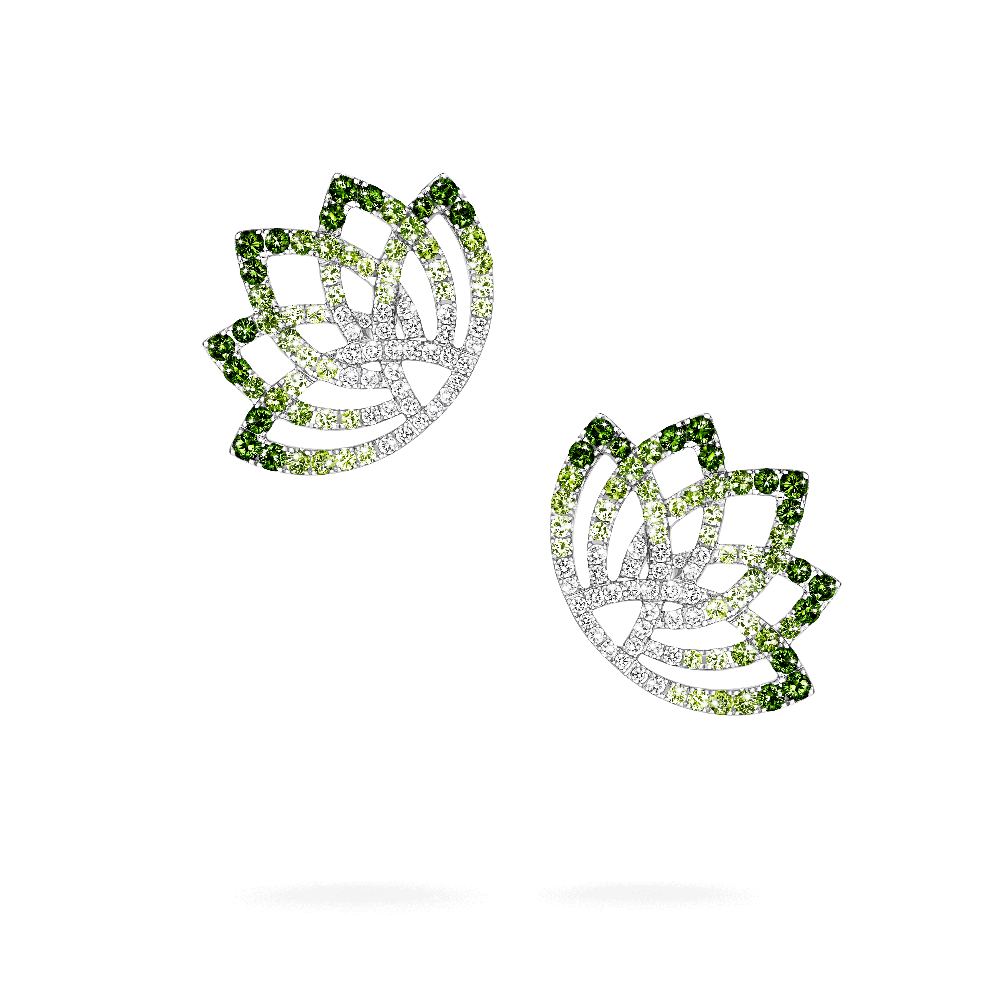 garrard Lotus Flower Tsavorite and Diamond Ear Climbers In 18K White Gold garrard Lotus Flower Tsavorite and Diamond Ear Climbers In 18K White Gold