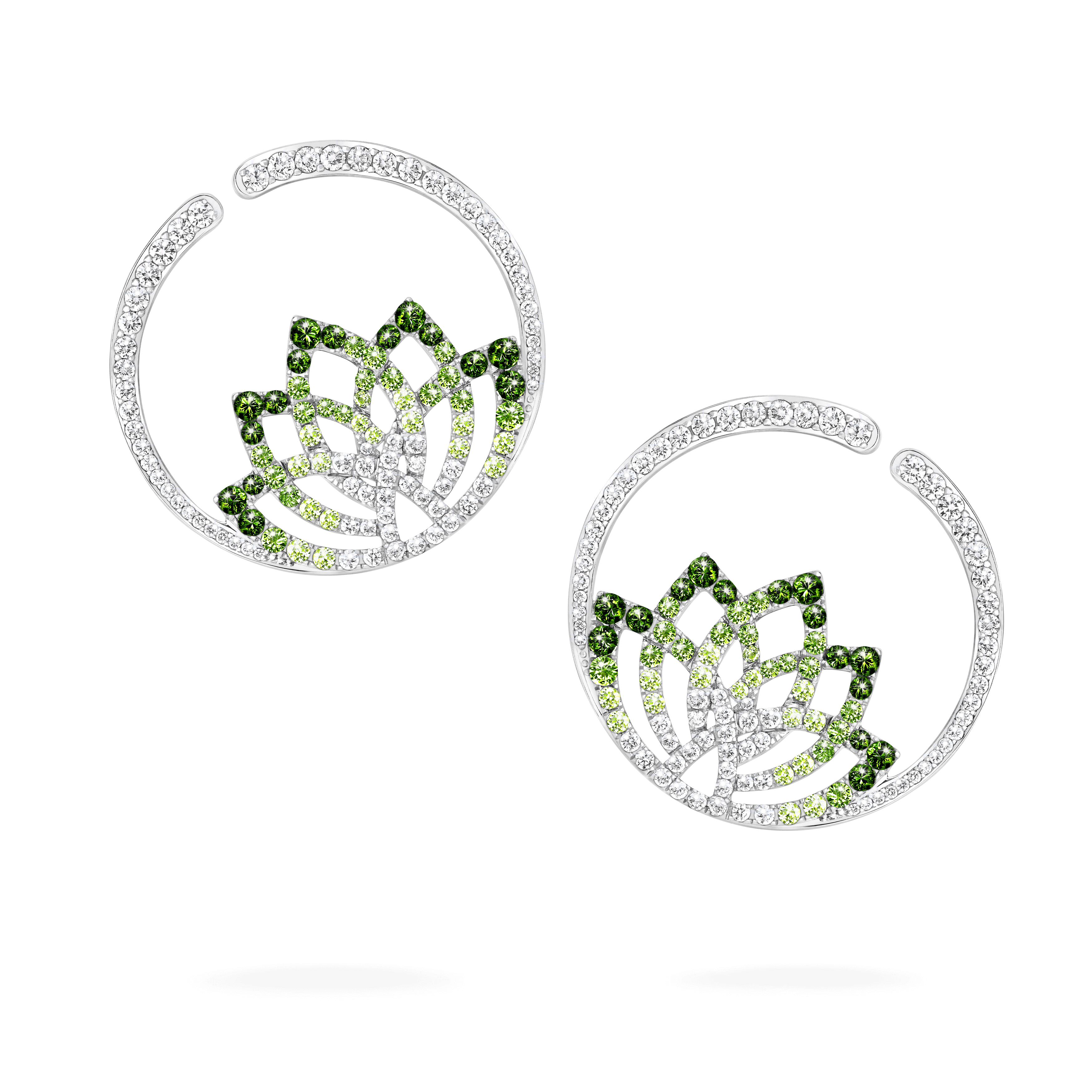garrard Lotus Flower Tsavorite and Diamond Hoop Earrings In 18K White Gold garrard Lotus Flower Tsavorite and Diamond Hoop Earrings In 18K White Gold