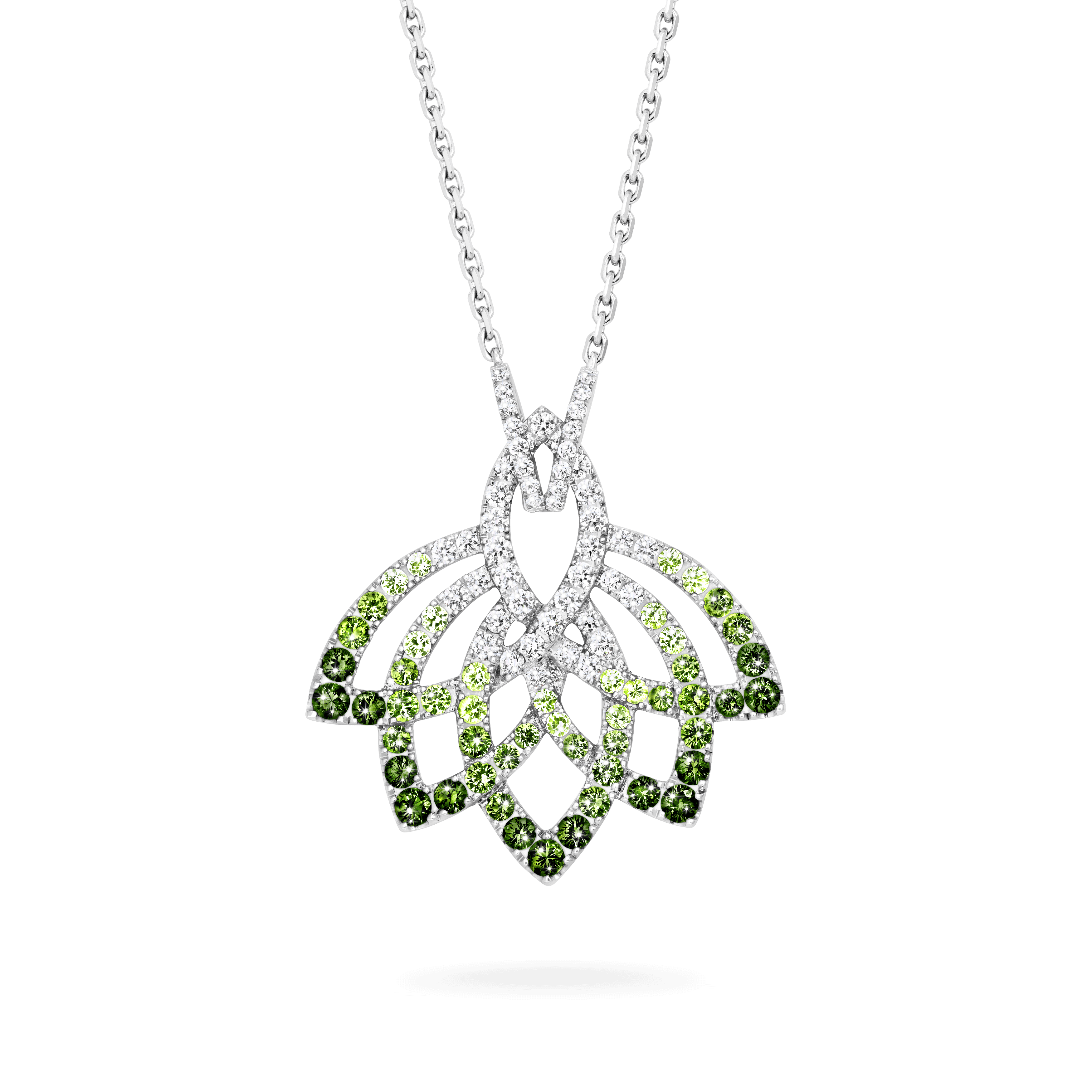 garrard Lotus Flower Tsavorite and Diamond Slider Pendant In 18K White Gold