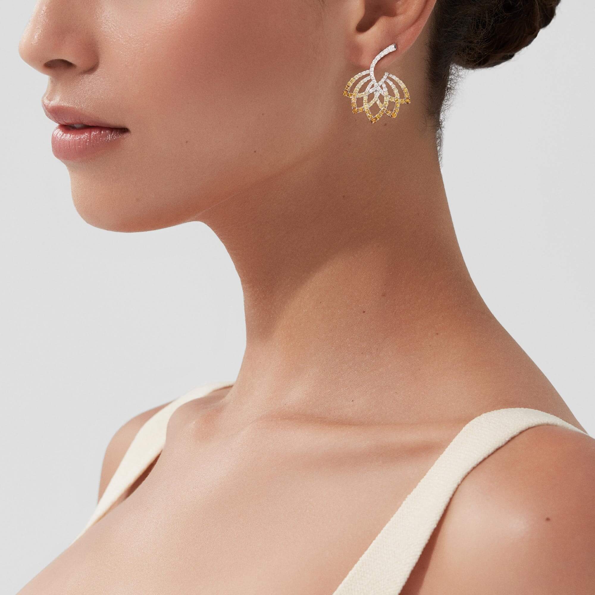 Garrard Lotus Flower Yellow Sapphire And Diamond Drop Earrings In 18K White Gold