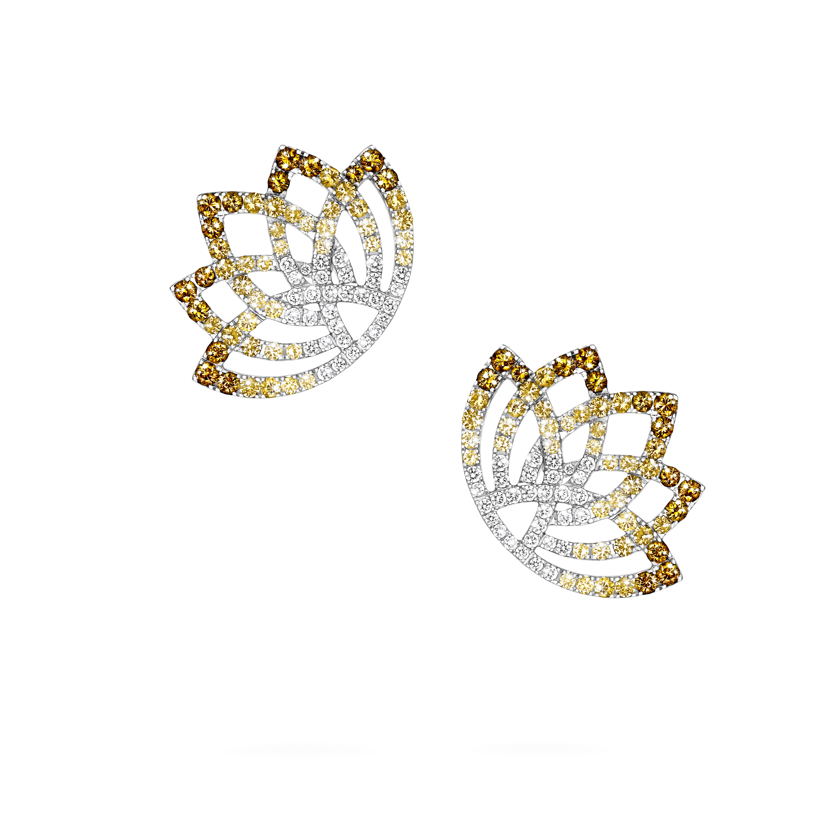 garrard Lotus Flower Yellow Sapphire and Diamond Ear Climbers In 18K White Gold